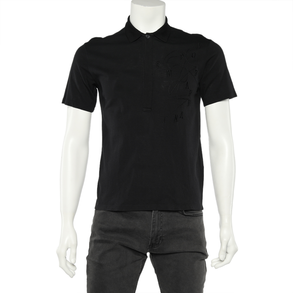 Emporio armani black logo embroidered cotton pique polo t-shirt xs