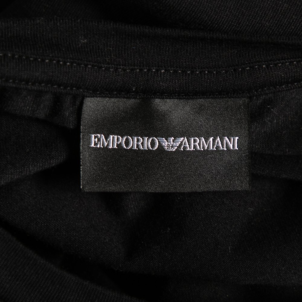 Emporio Armani Black Cotton Printed Crew Neck T-Shirt S