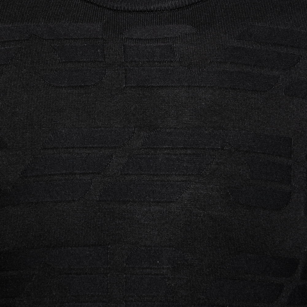 Emporio Armani Black Textured Knit Long Sleeve Crew Neck Sweater XS