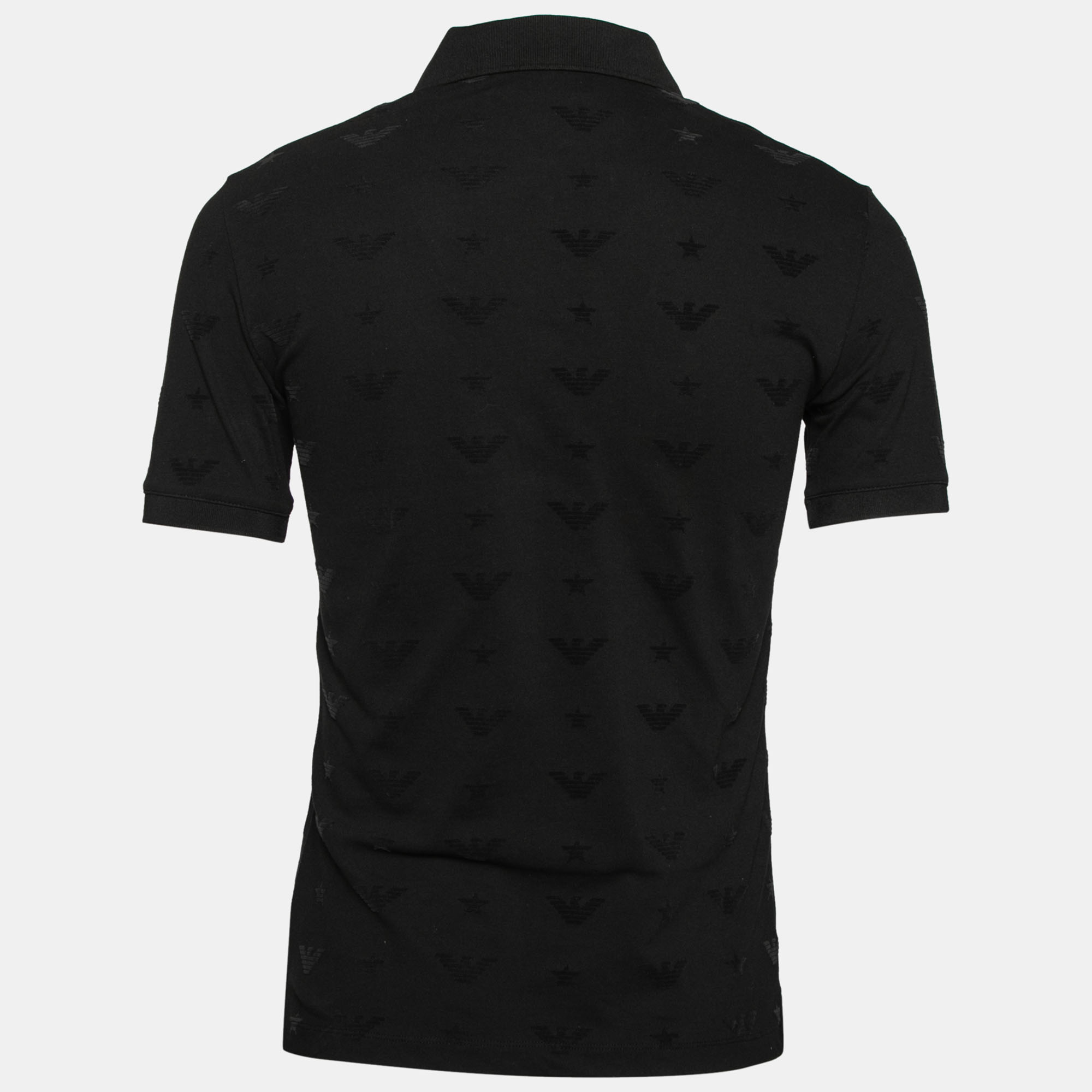 

Emporio Armani Black Cotton All Over Logo Detailed Polo T-Shirt