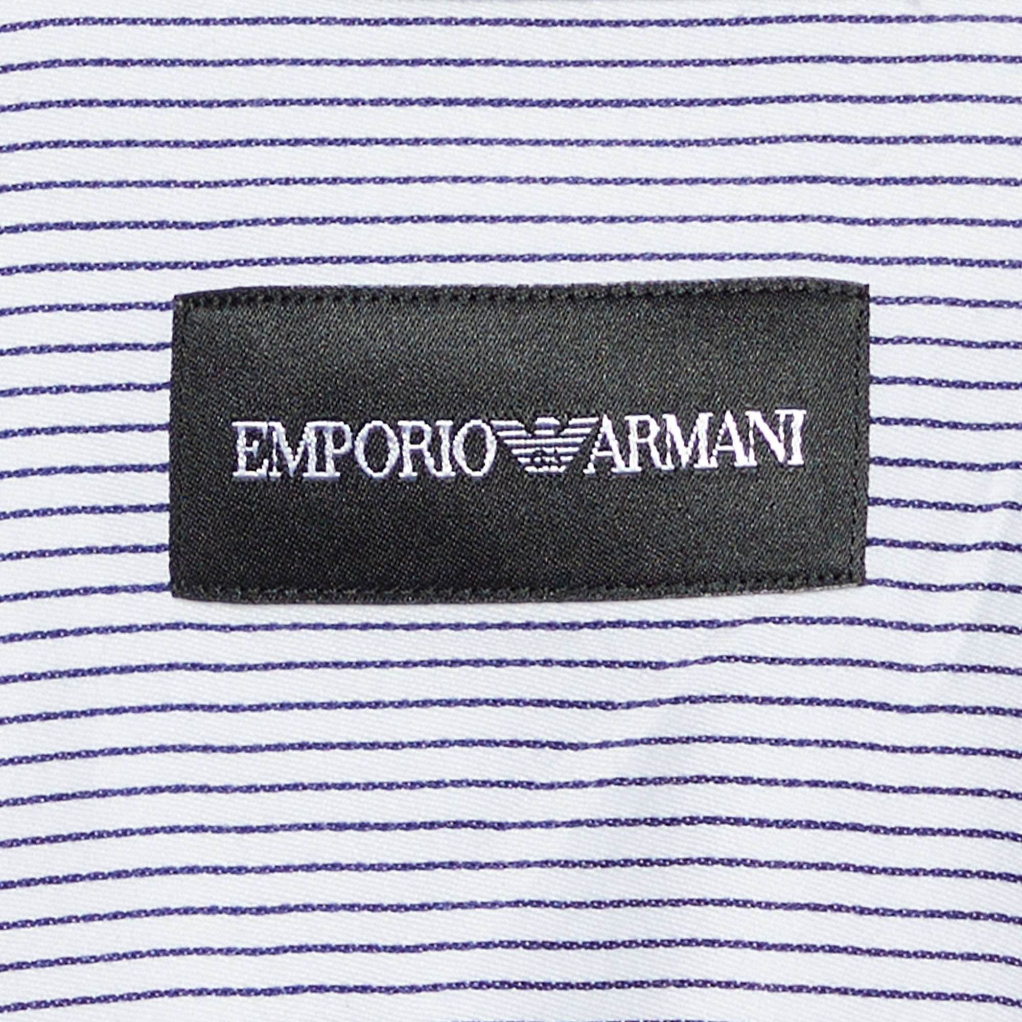 Emporio Armani White & Blue Striped Cotton Button Front Shirt M