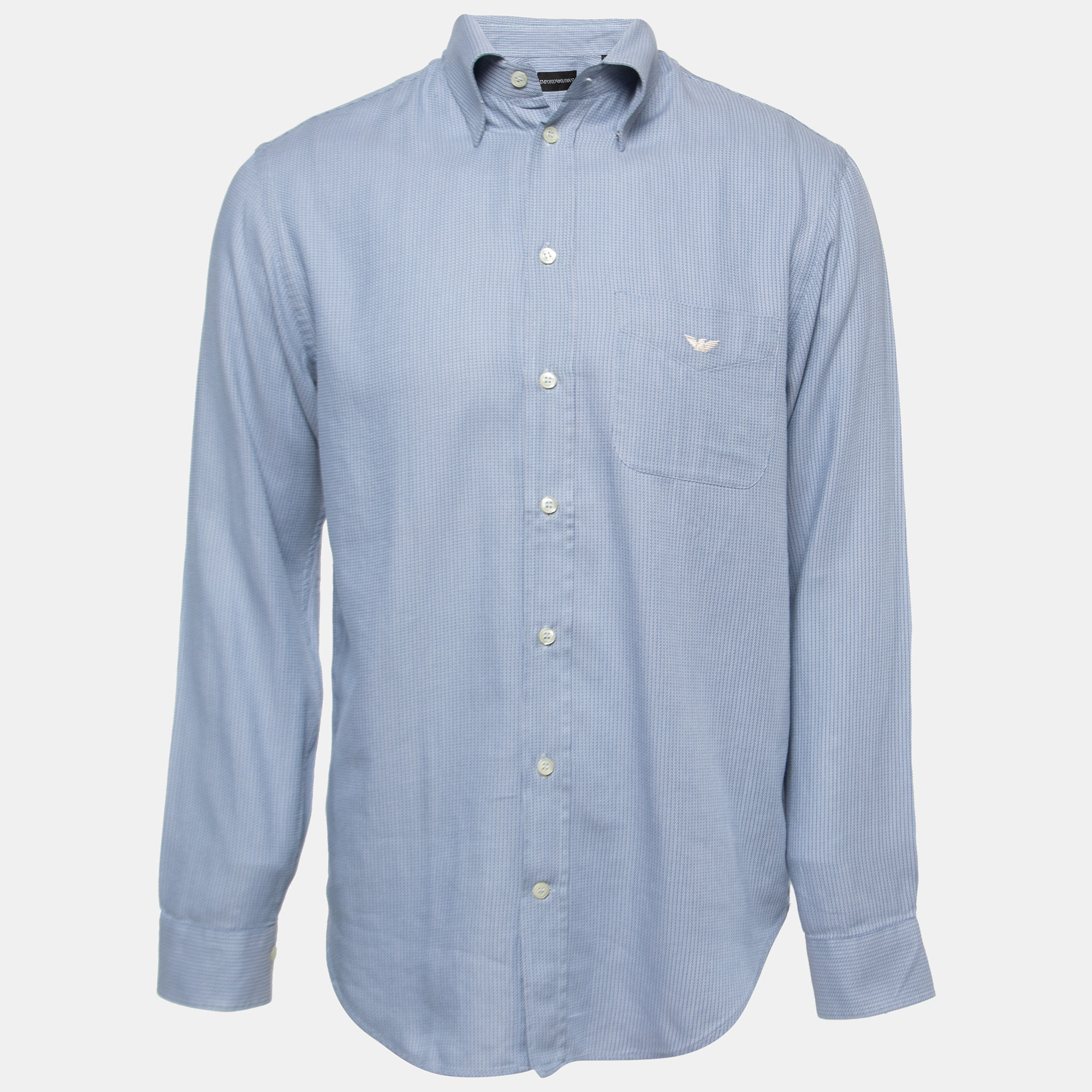Emporio Armani Blue Patterned Cotton Full Sleeve Shirt M