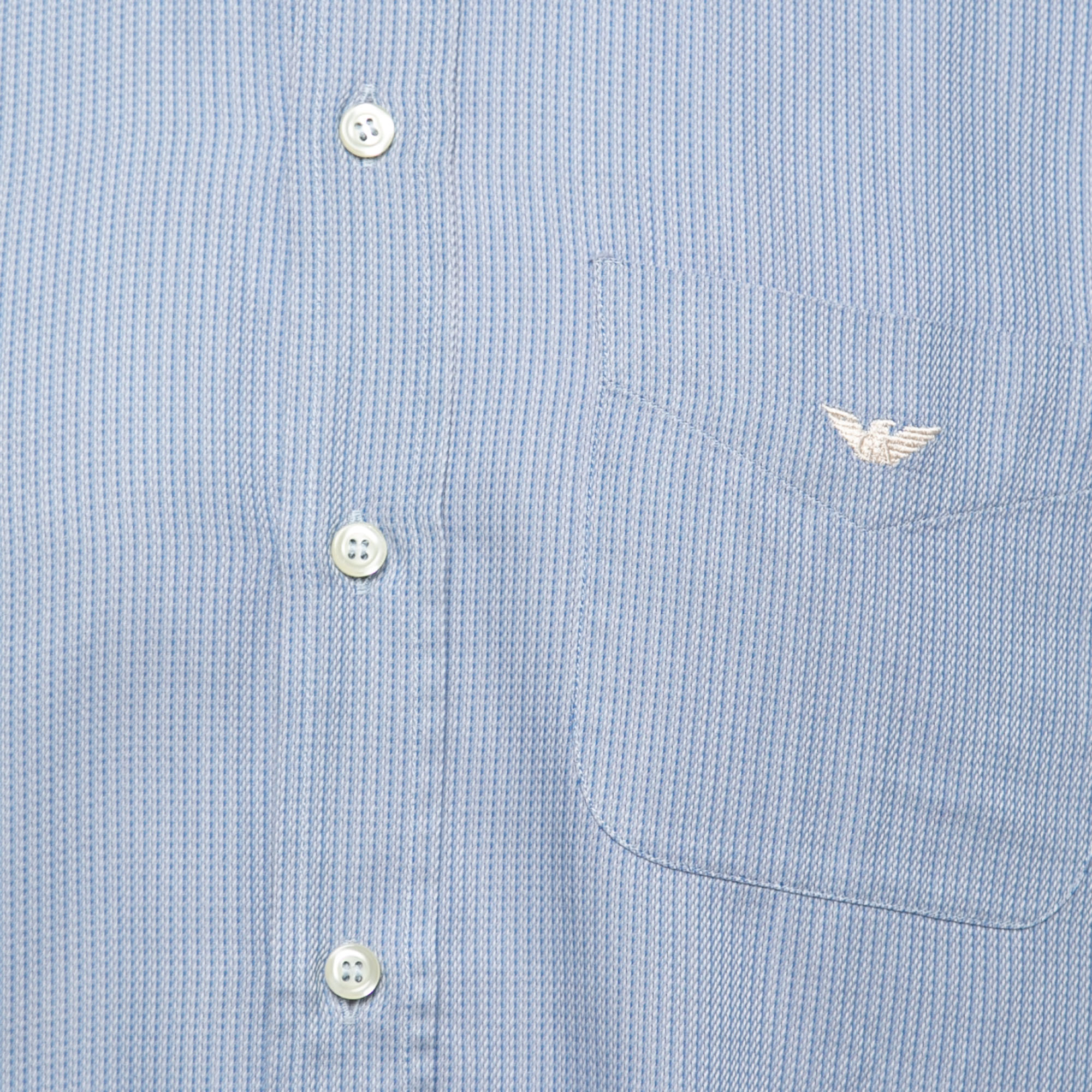 Emporio Armani Blue Patterned Cotton Full Sleeve Shirt M