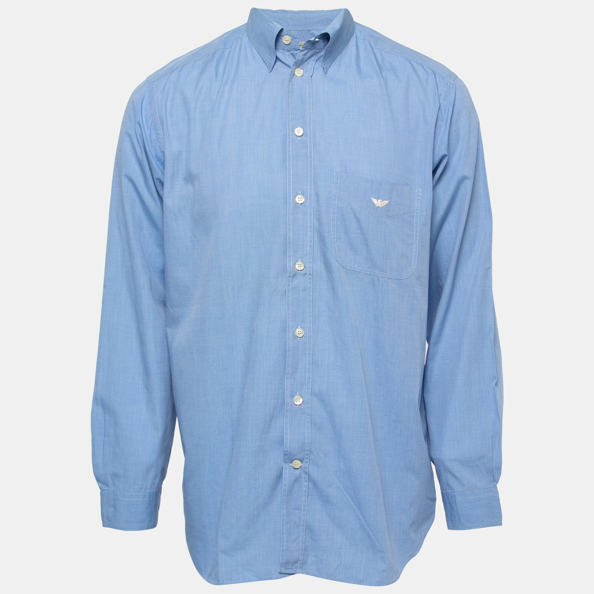 Emporio Armani Blue Cotton Full Sleeve Shirt M