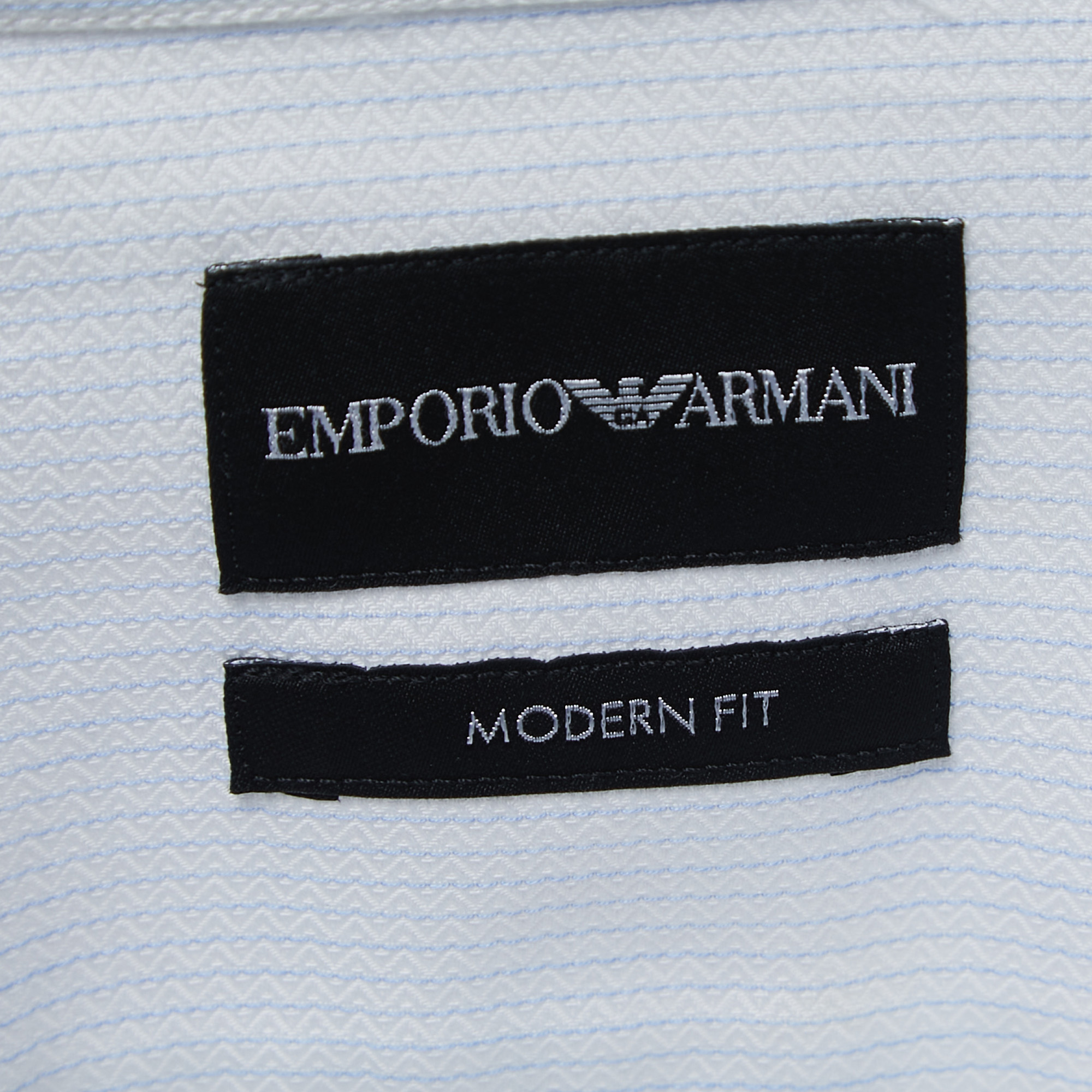 Emporio Armani White Striped Cotton Button Front Modern Fit Full Sleeve Shirt M
