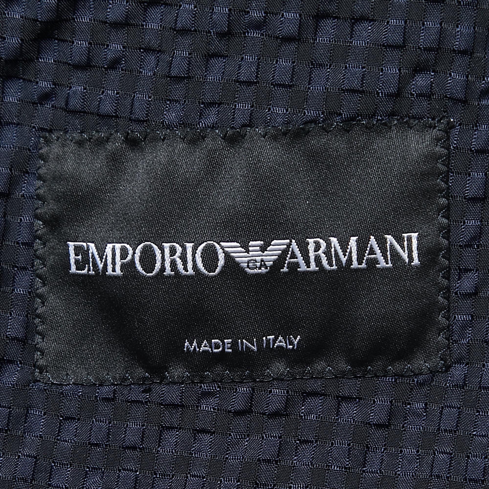 Emporio Armani Navy Blue Patterned Synthetic Single Breasted Blazer XL