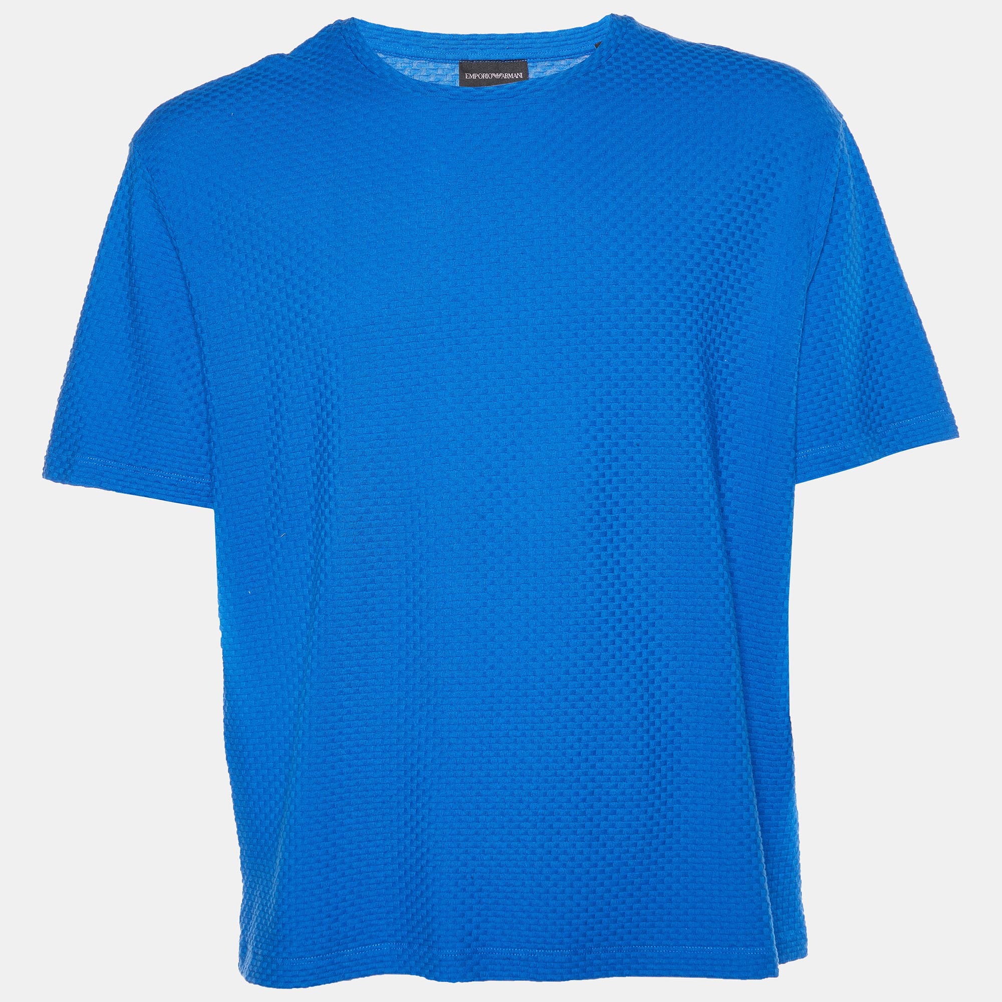 Emporio Armani Blue Basket Weave Pattern Cototn Knit T-Shirt XXL