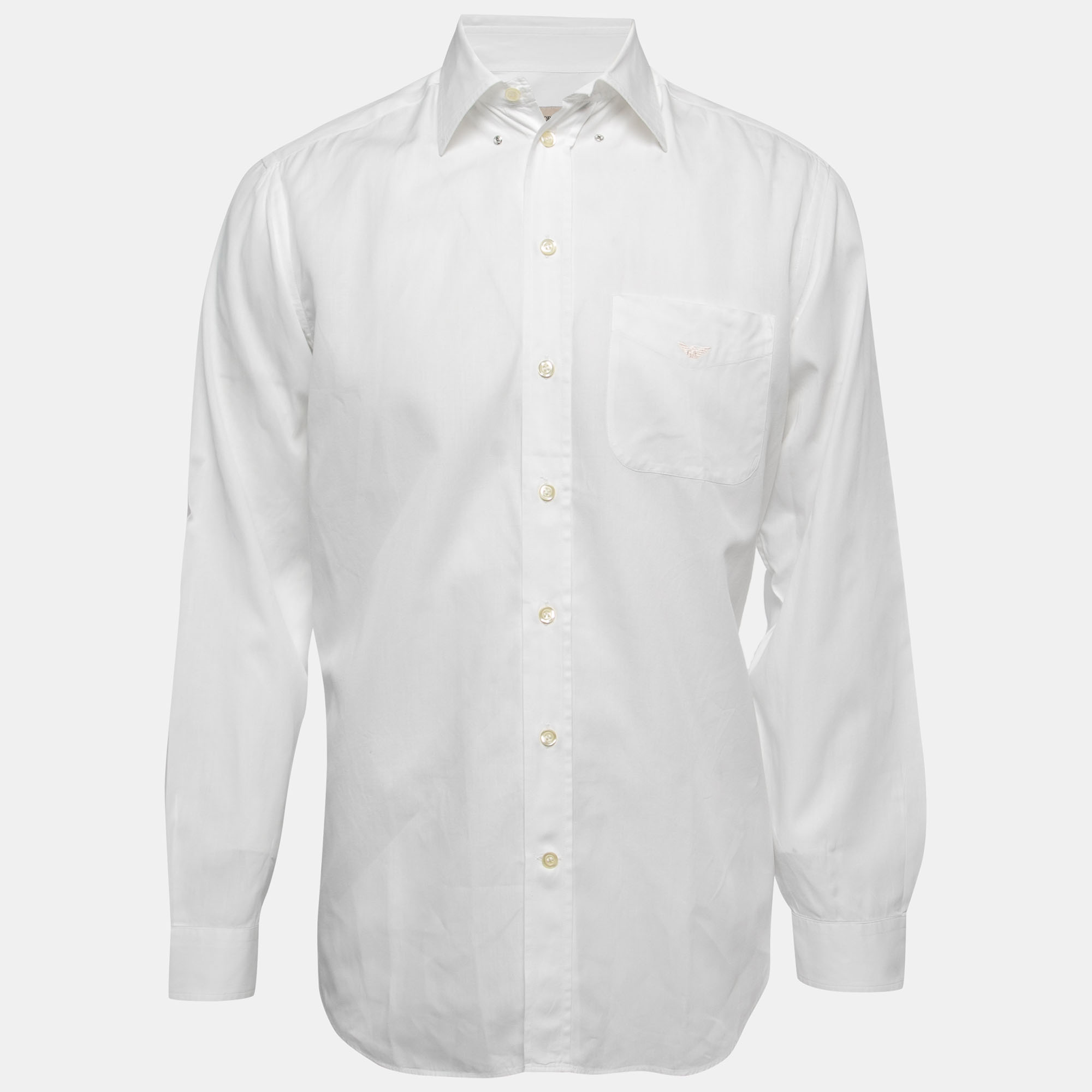 Emporio Armani White Cotton Button Down Full Sleeve T-Shirt M