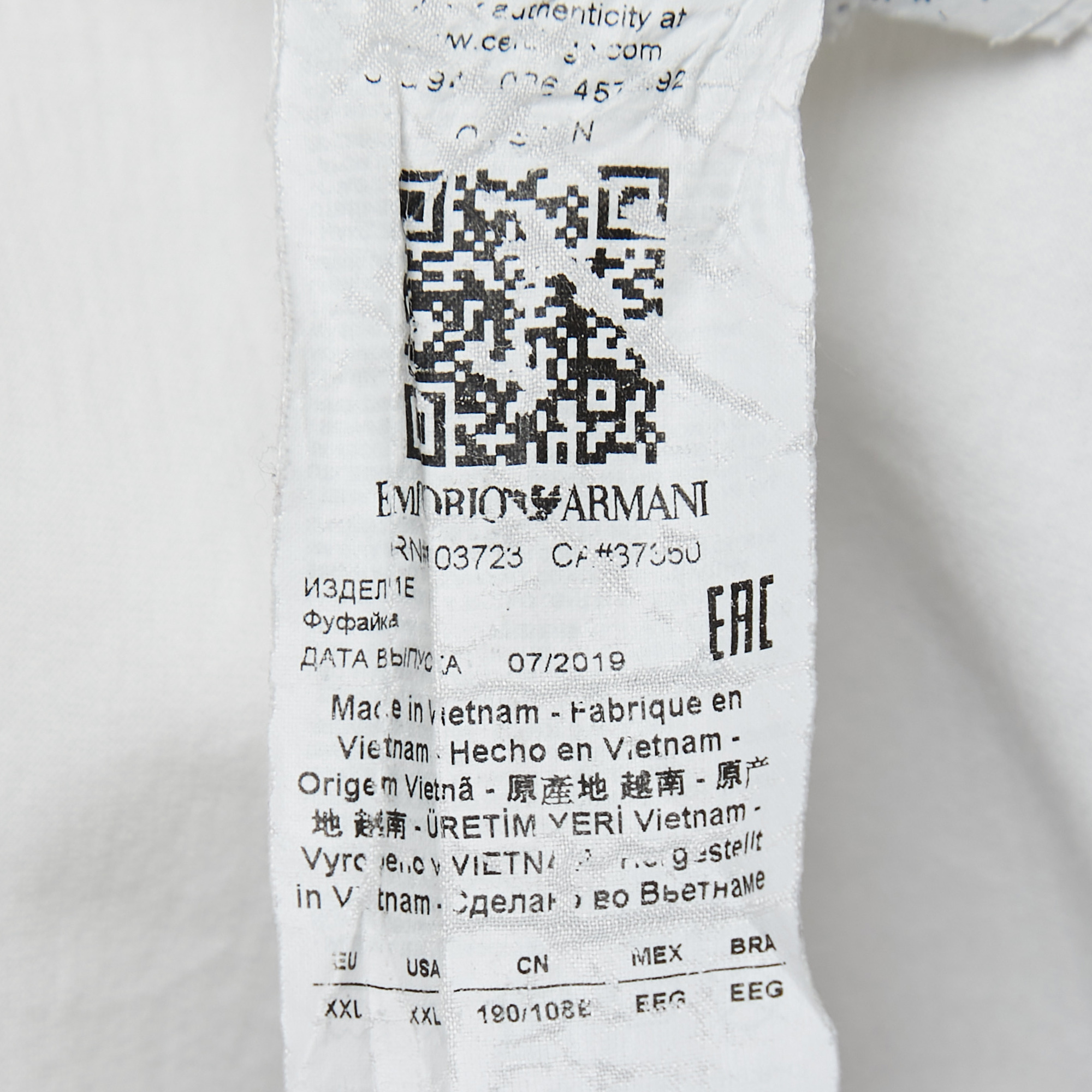 Emporio Armani White Logo Embroidered Cotton Crew Neck T-Shirt XXL