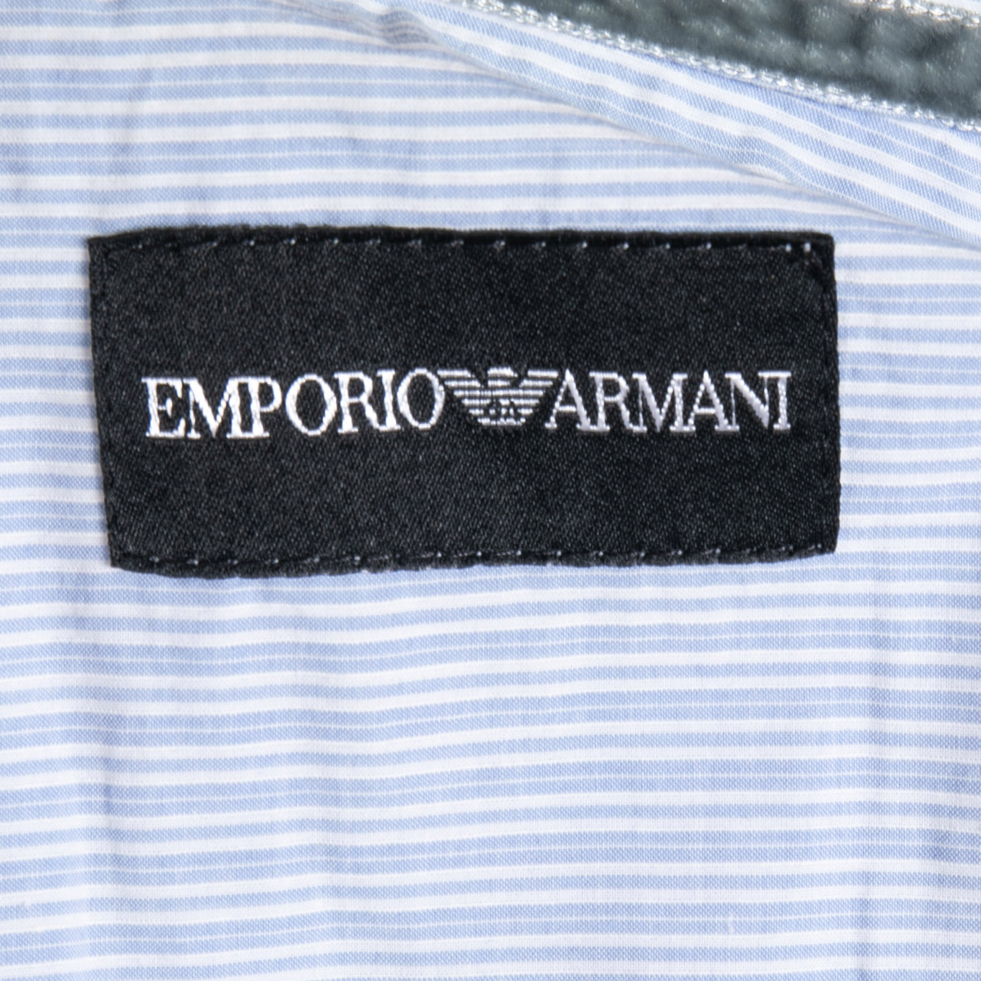 Emporio Armani Blue Striped Cotton Button Front Full Sleeve Shirt XXL