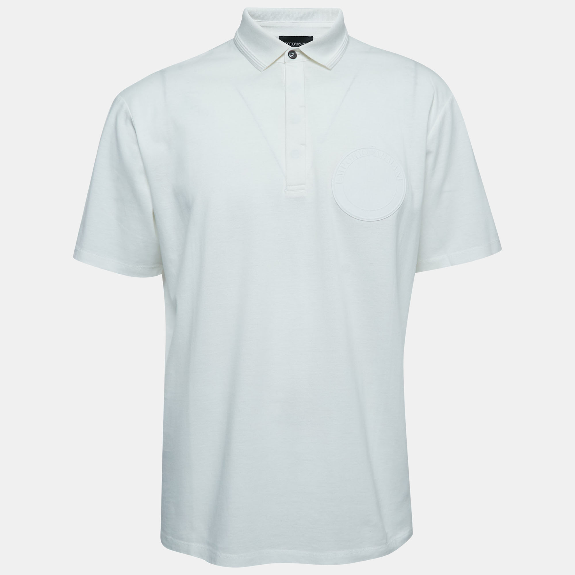 Emporio Armani White Cotton Pique Logo Patch Detailed Polo T-Shirt XL