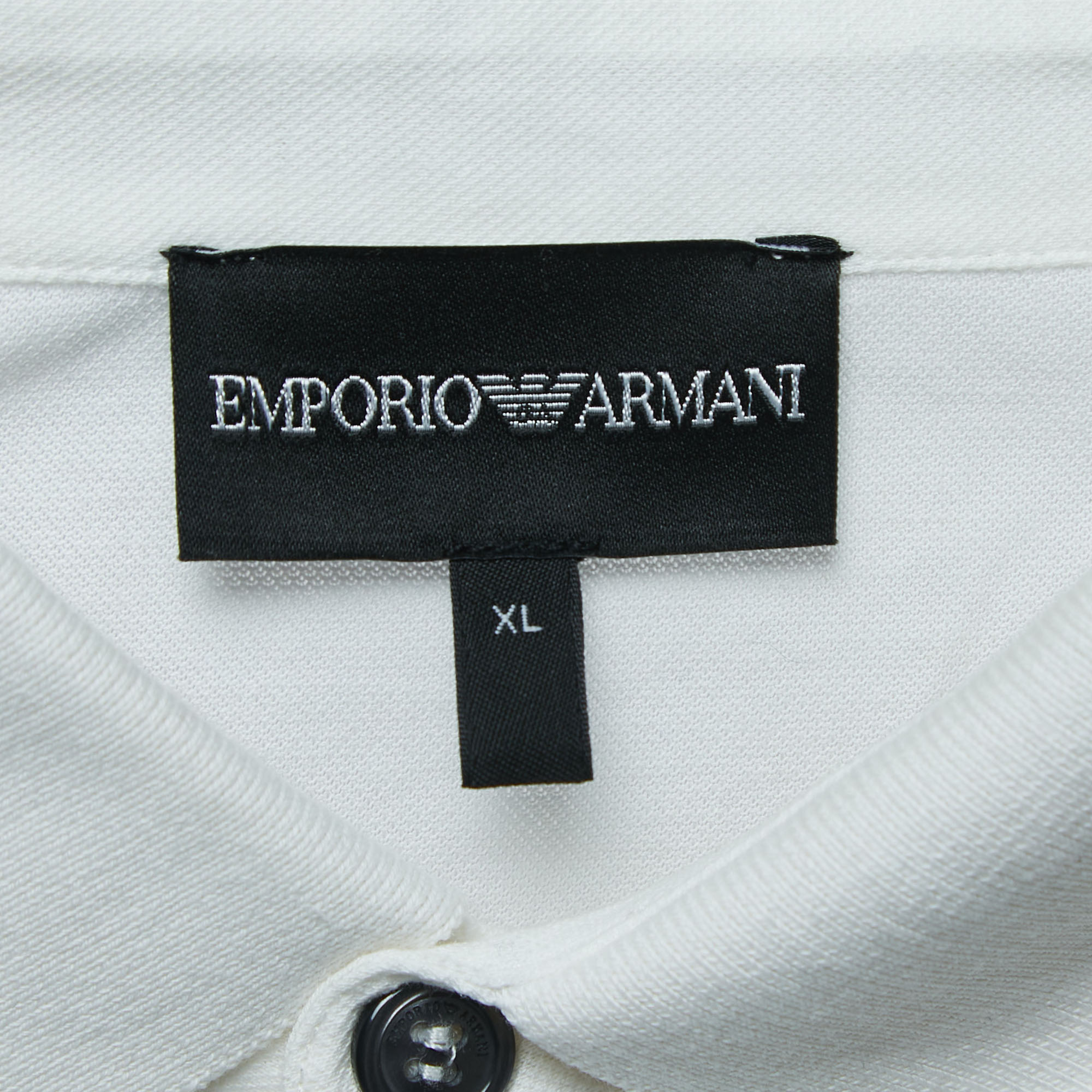 Emporio Armani White Cotton Pique Logo Patch Detailed Polo T-Shirt XL