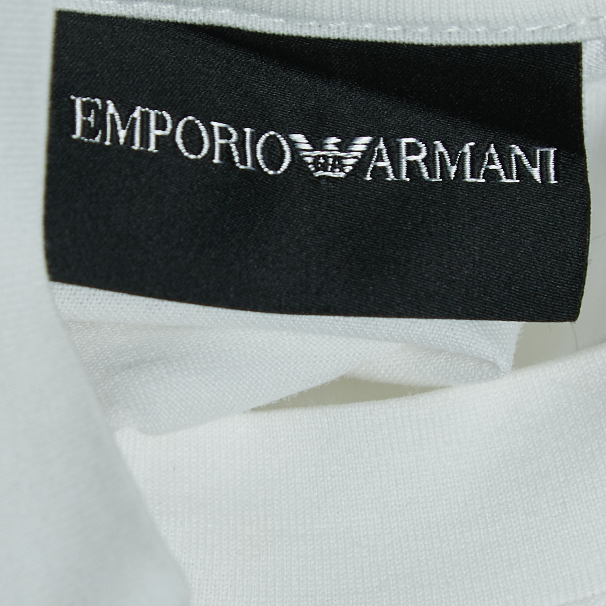 Emporio Armani White Logo Embroidered Cotton Box Fit T-Shirt XL
