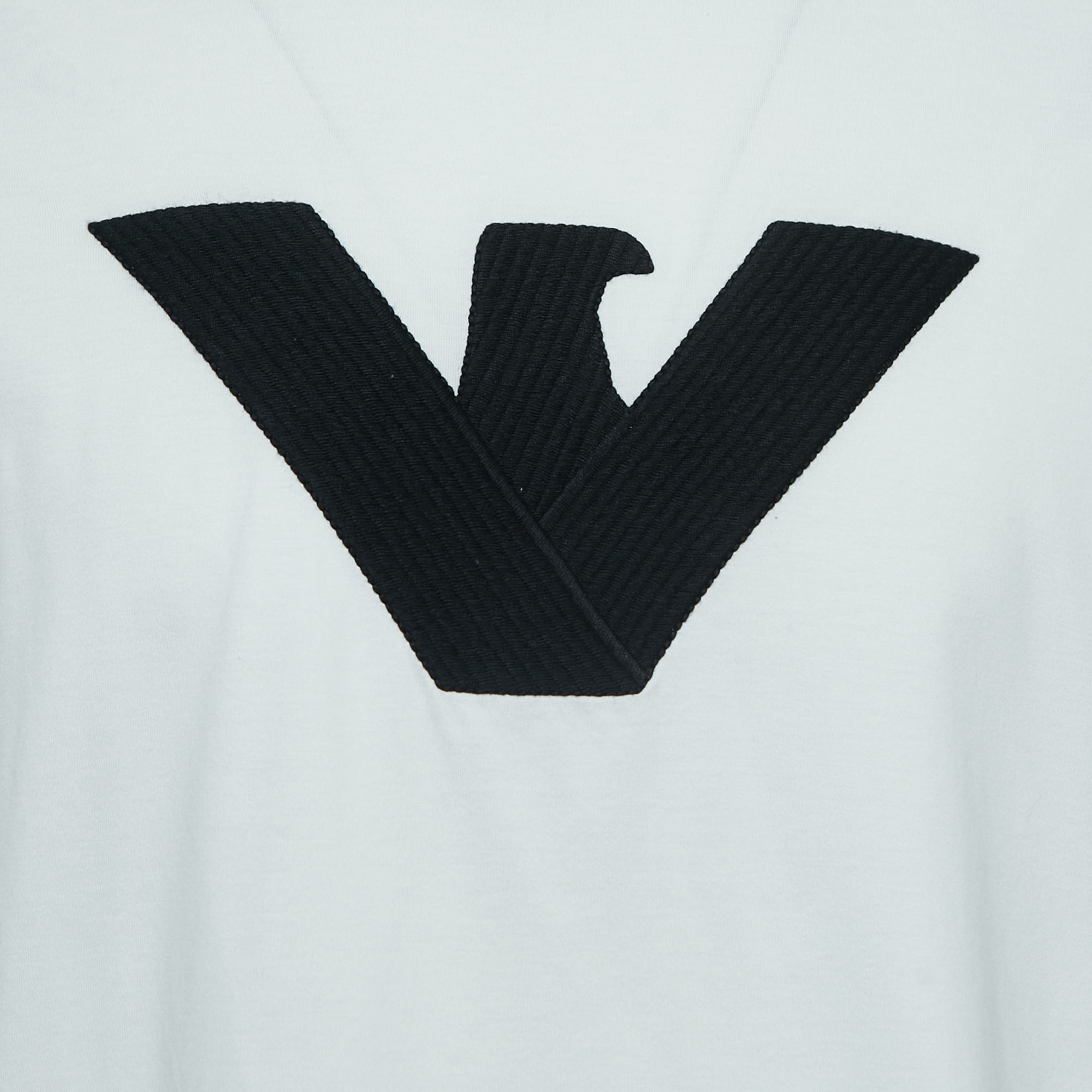 Emporio Armani White Logo Embroidered Cotton Box Fit T-Shirt XL