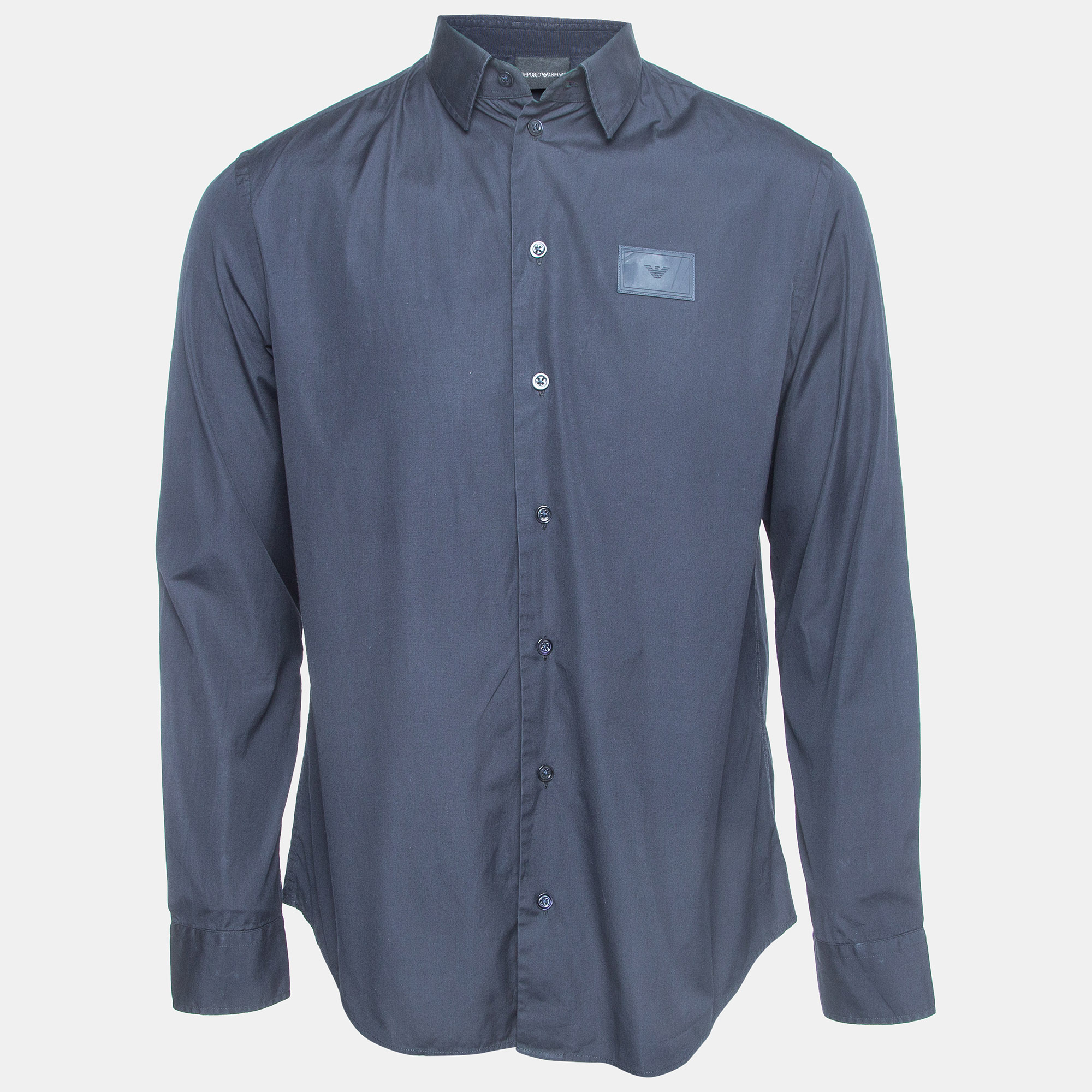 Emporio Armani Navy Blue Cotton Button Front Full Sleeve Shirt M