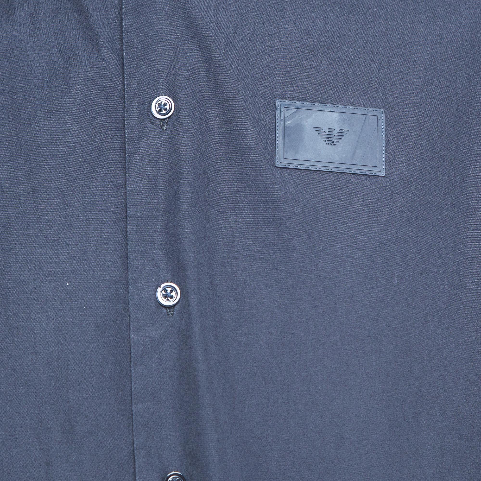 Emporio Armani Navy Blue Cotton Button Front Full Sleeve Shirt M