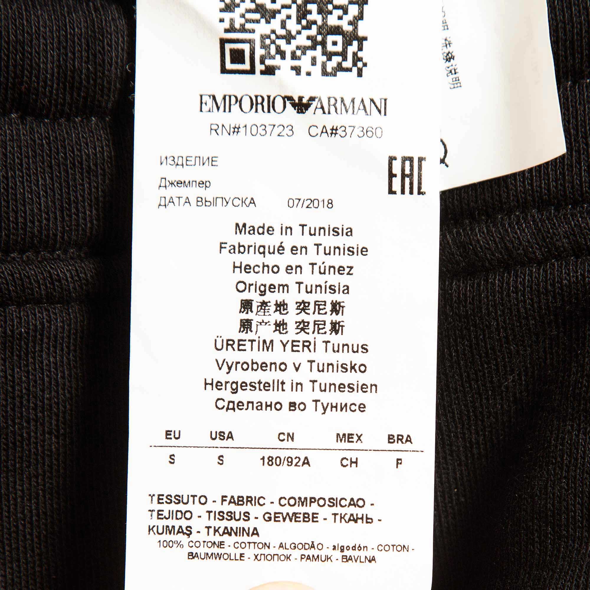 Emporio Armani Black Logo Digital Print Cotton Drawstring Waist Sweatshirt S