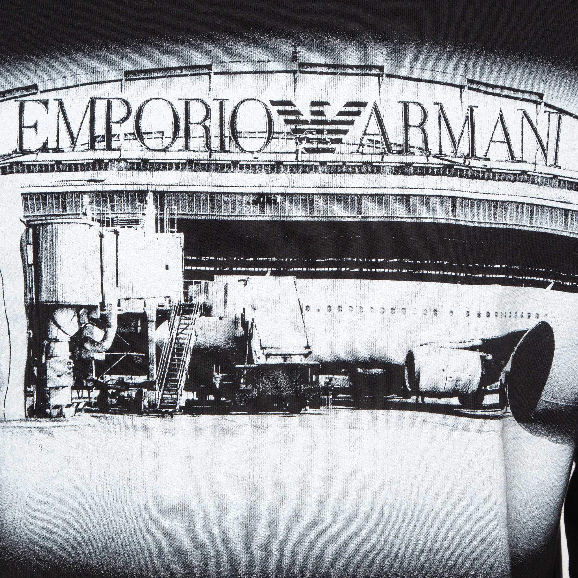 Emporio Armani Black Logo Digital Print Cotton Drawstring Waist Sweatshirt S