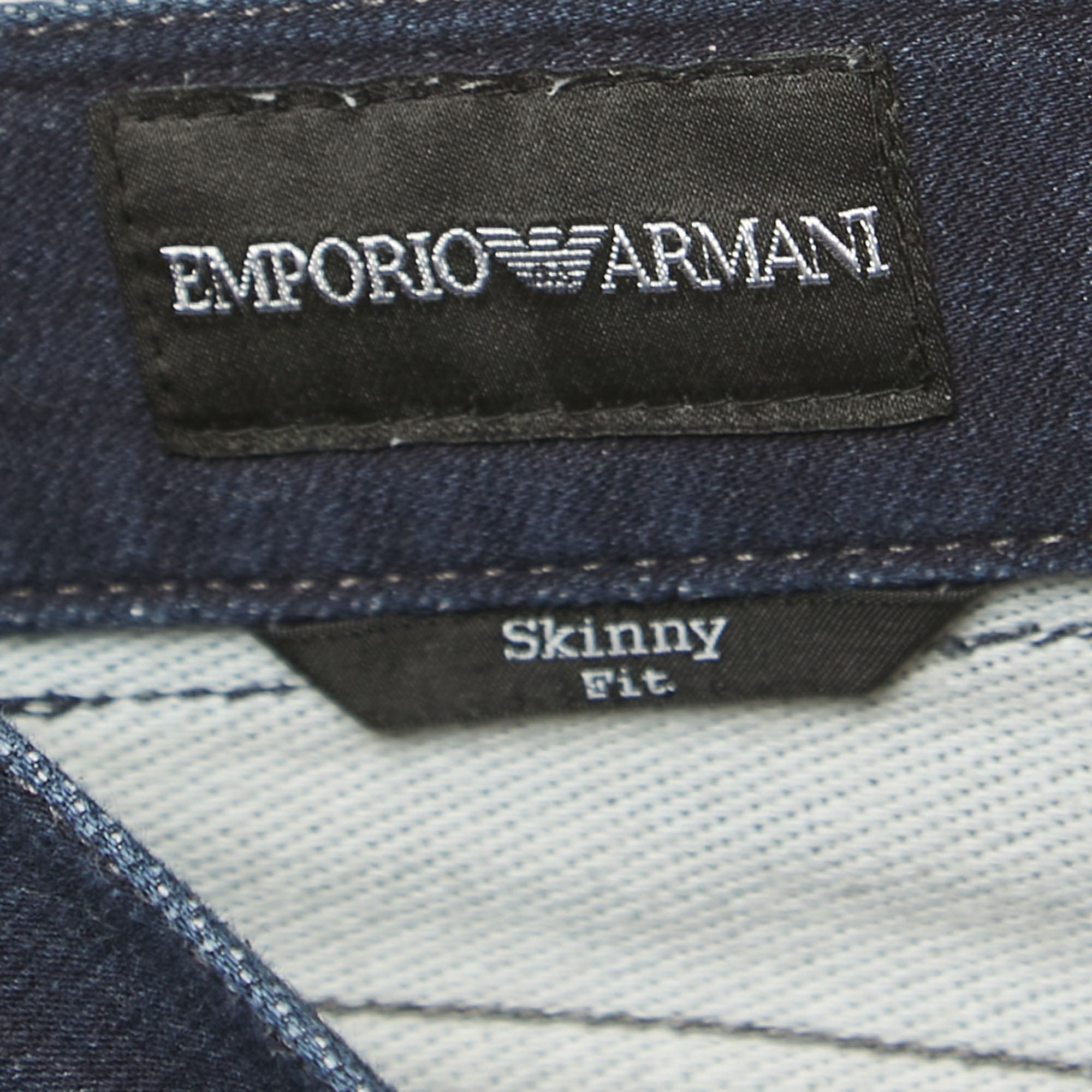 Emporio Armani Navy Blue Denim Buttoned Skinny Fit Jeans S Waist 30