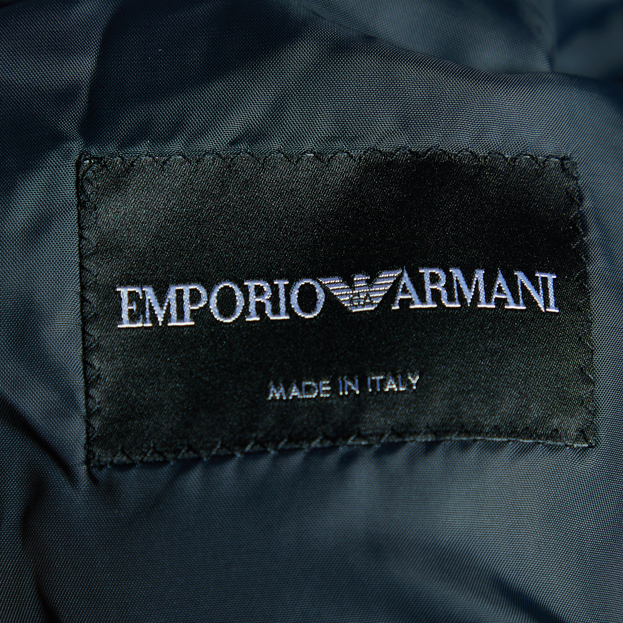 Emporio Armani Navy Blue Velvet NY Embroiderd Contrast Collar Bomber Jacket S