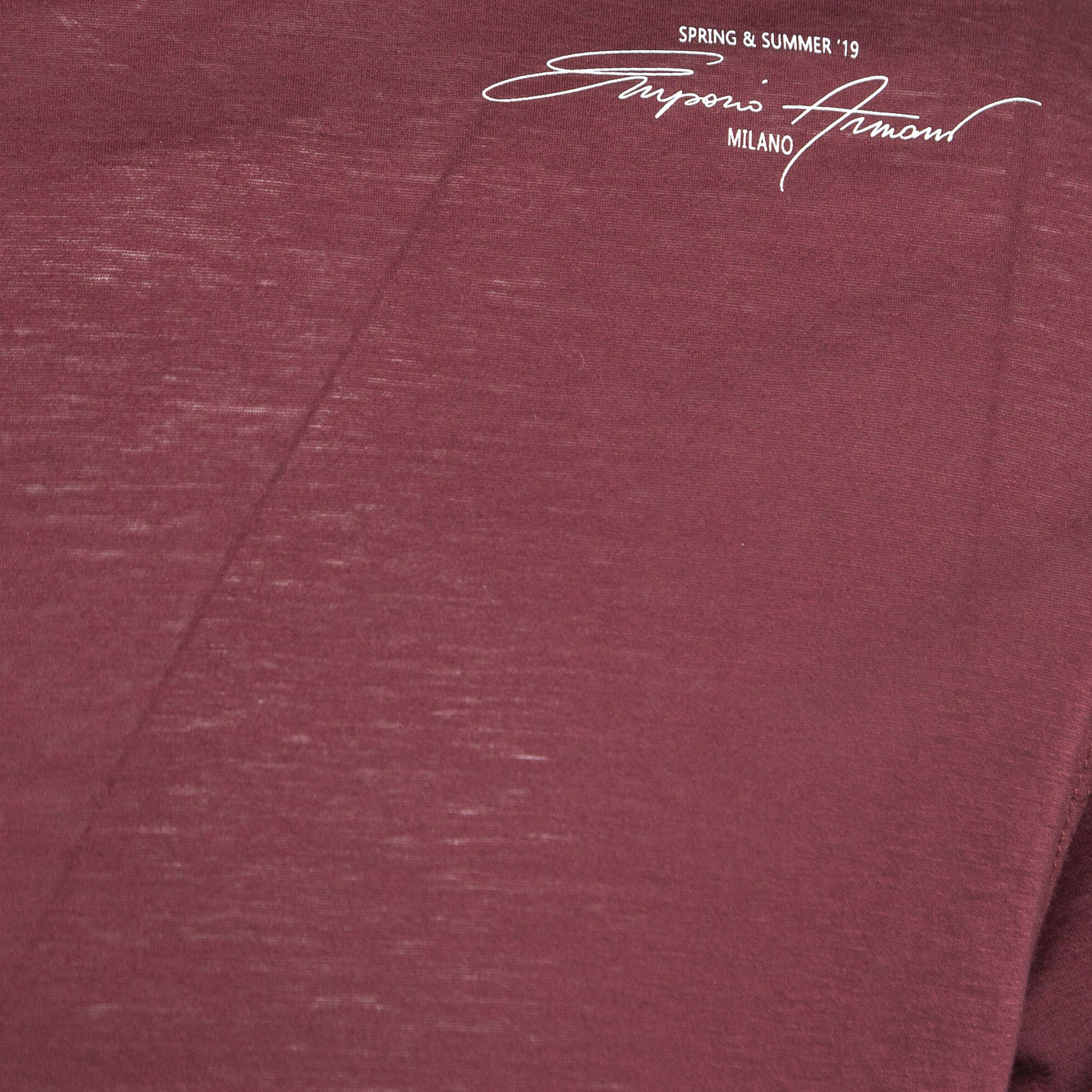 Emporio Armani Burgundy Printed Cotton T-Shirt L
