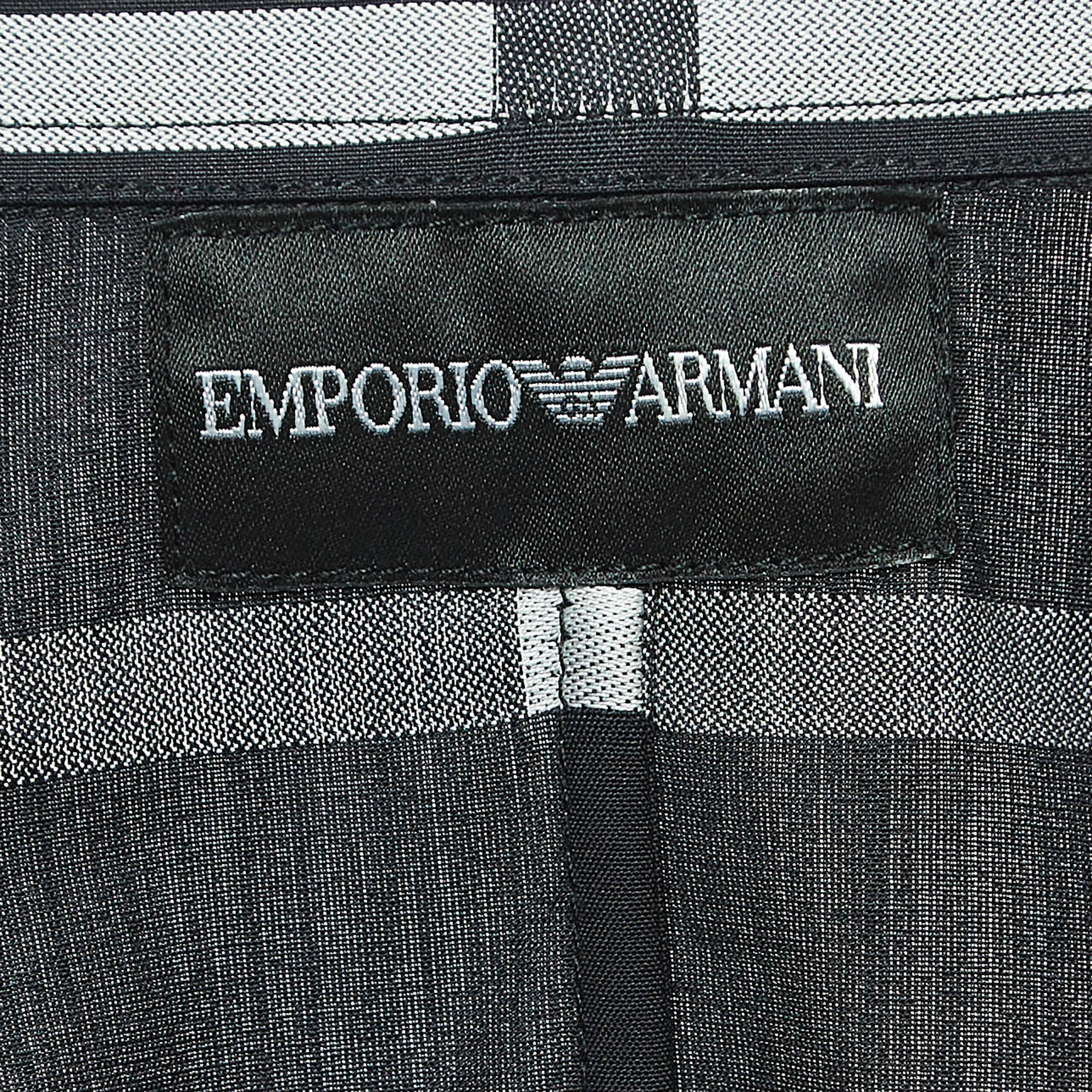Emporio Armani Navy Blue Stripe Cotton Long Sleeve Shirt XL
