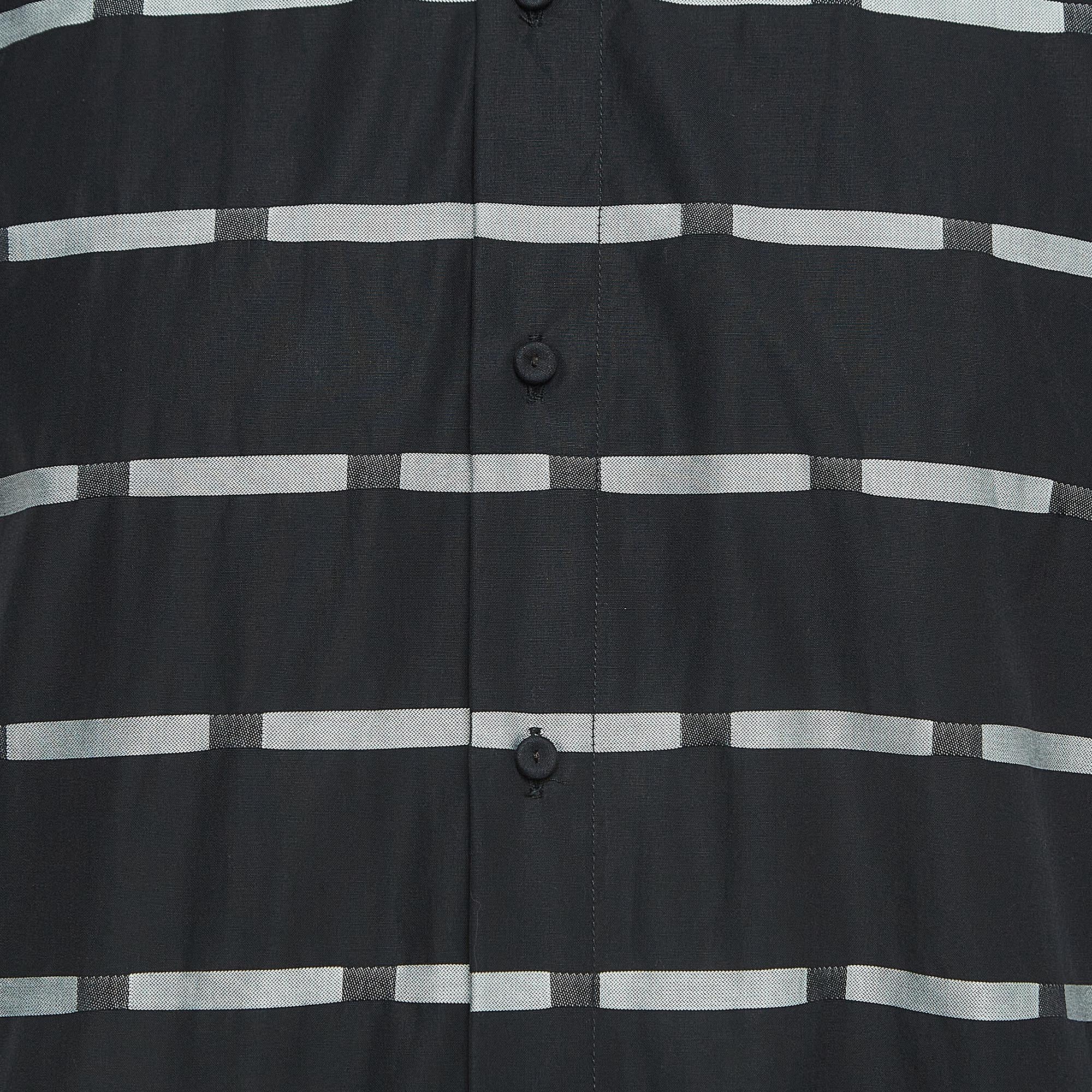 Emporio Armani Navy Blue Stripe Cotton Long Sleeve Shirt XL