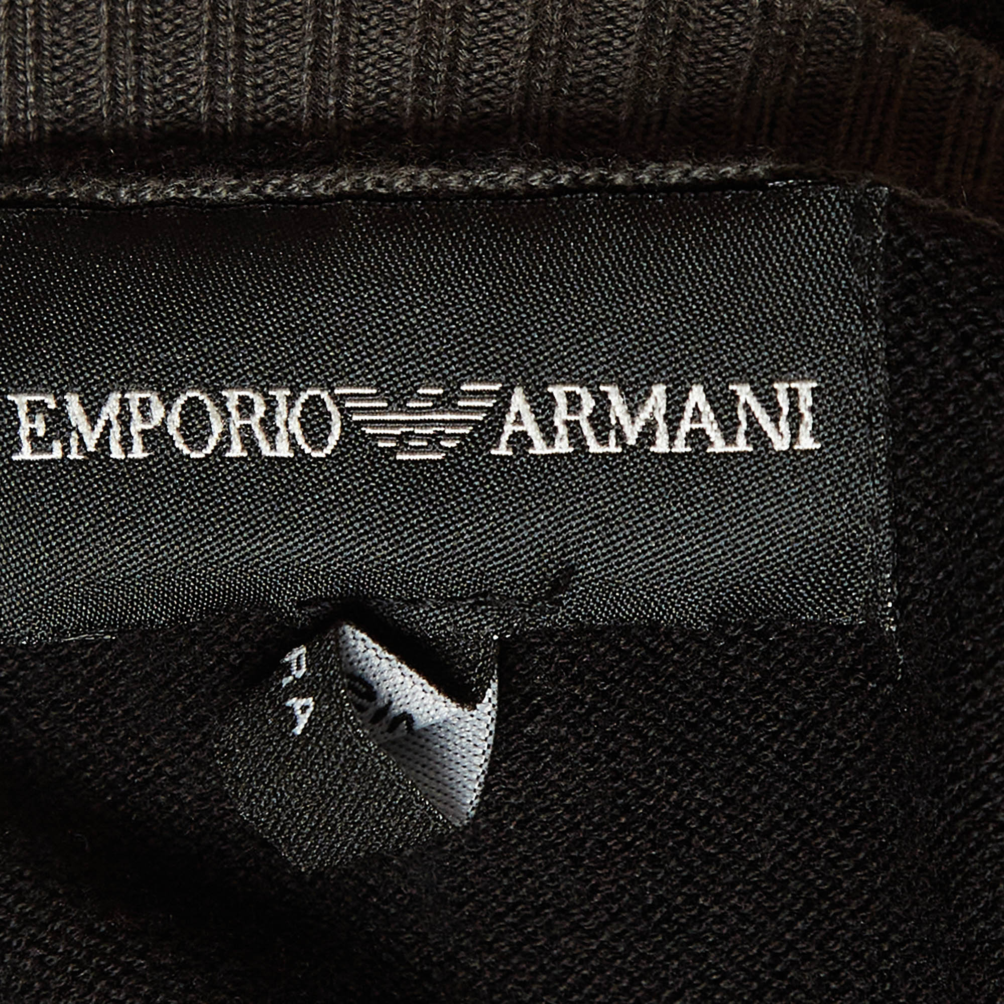 Emporio Armani Black Cotton Knit V-Neck Sweater M