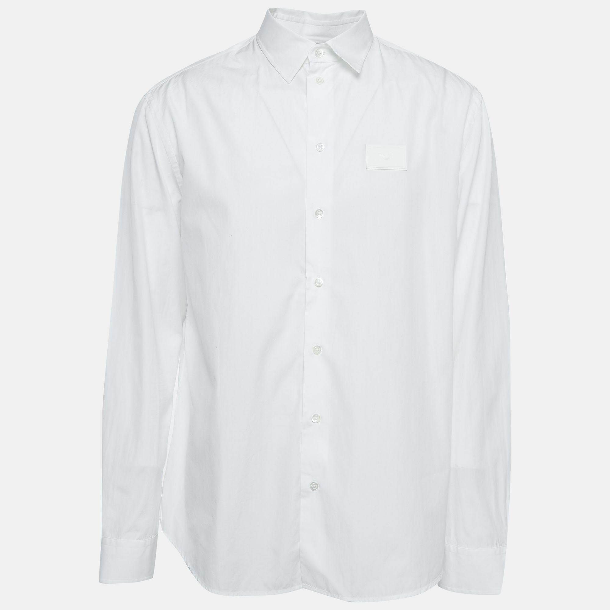 Emporio armani white back print cotton long sleeve shirt xl