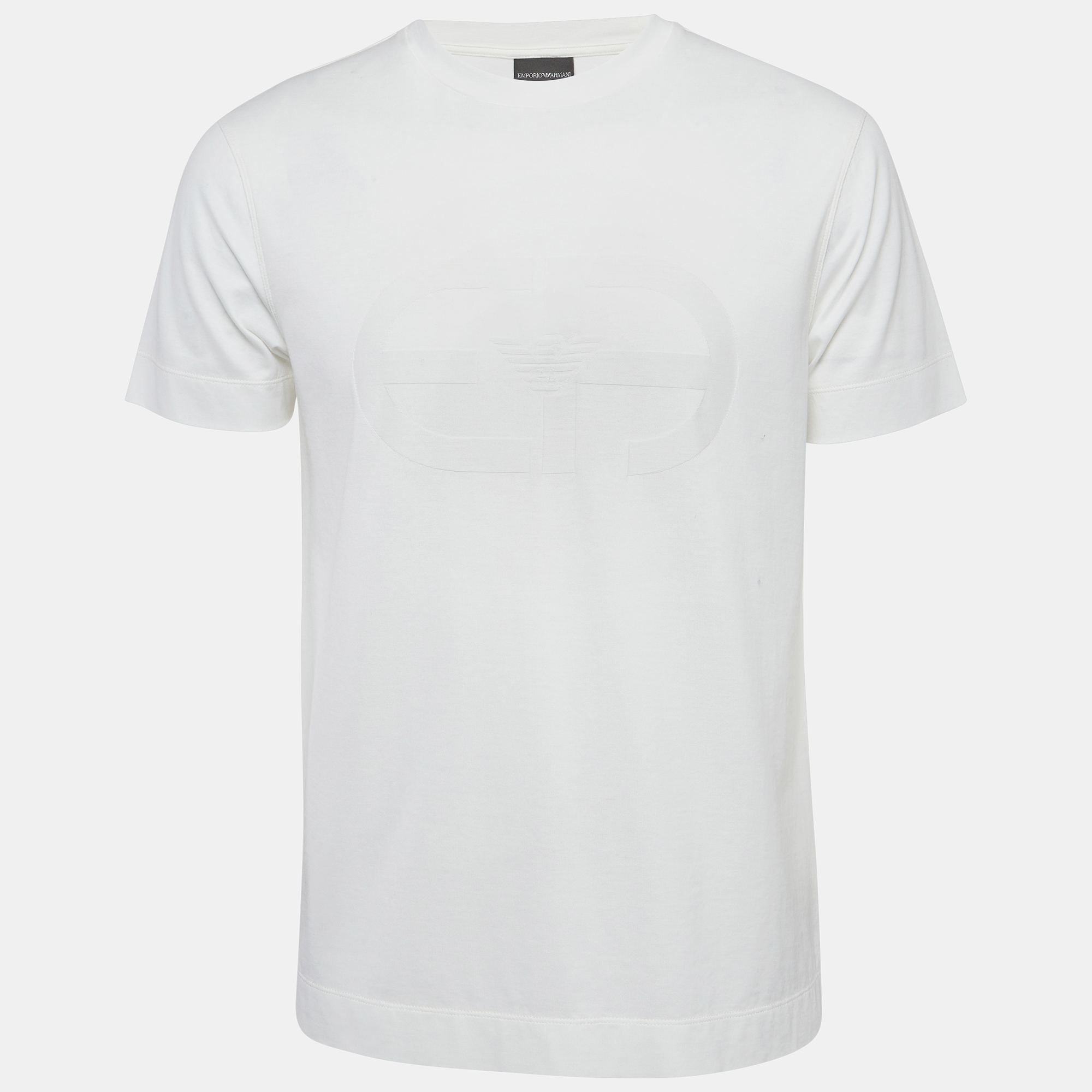 Emporio armani white r-eacreate logo intarsia cotton crew neck t-shirt l