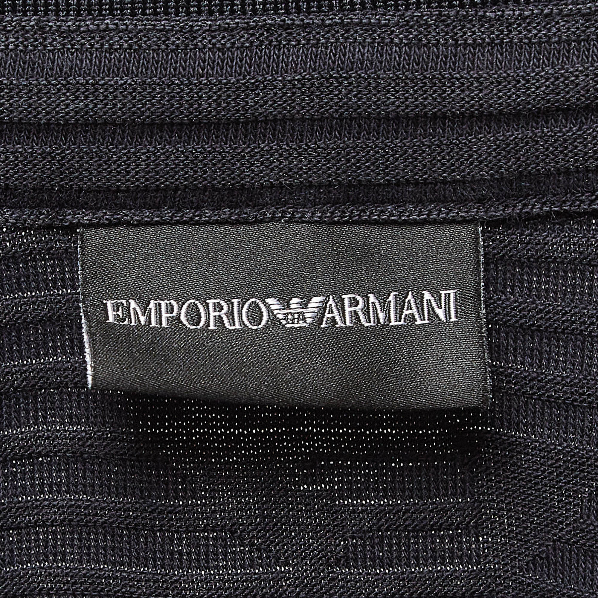 Emporio Armani Navy Blue Patterned Jersey Polo T-Shirt S