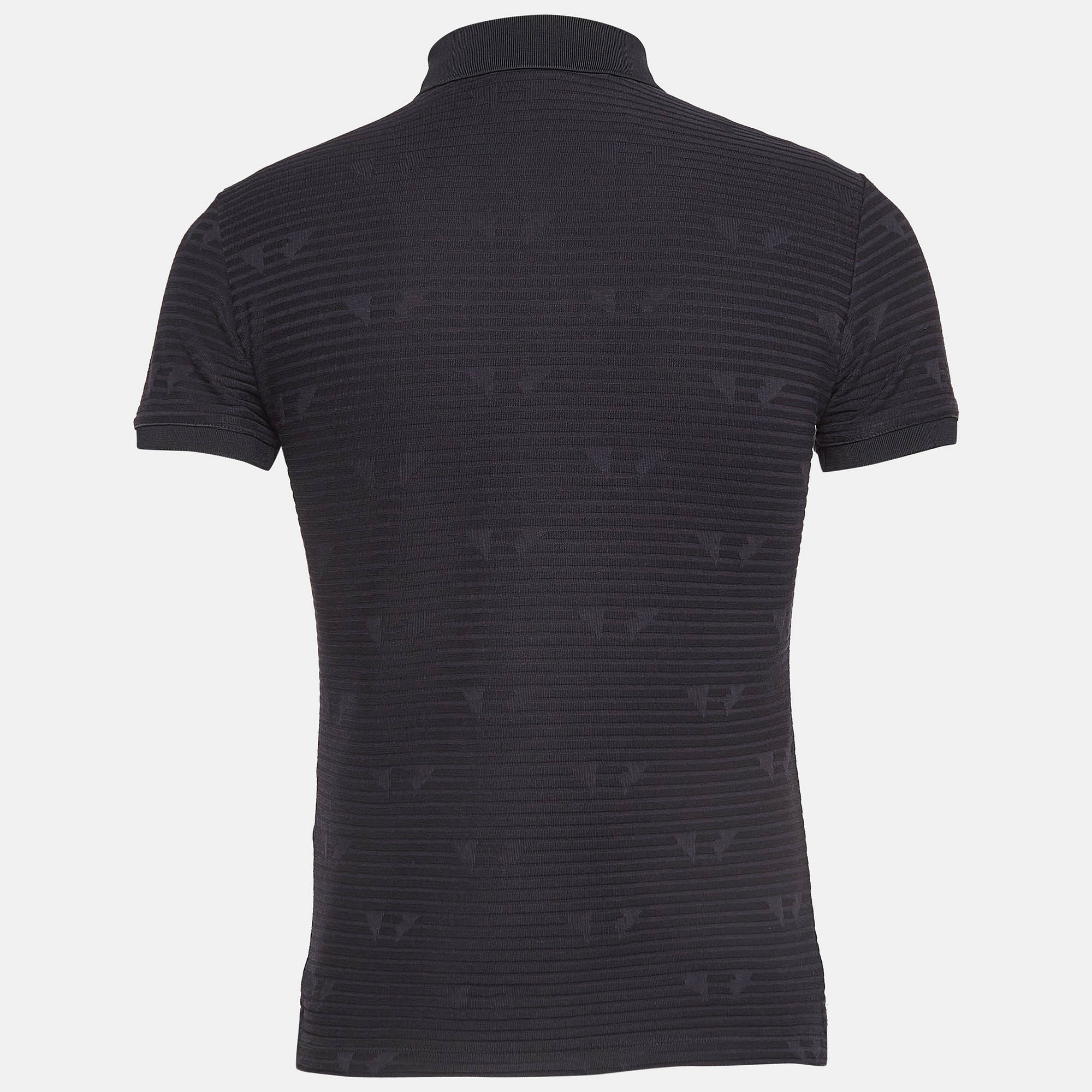 Emporio Armani Navy Blue Patterned Jersey Polo T-Shirt S