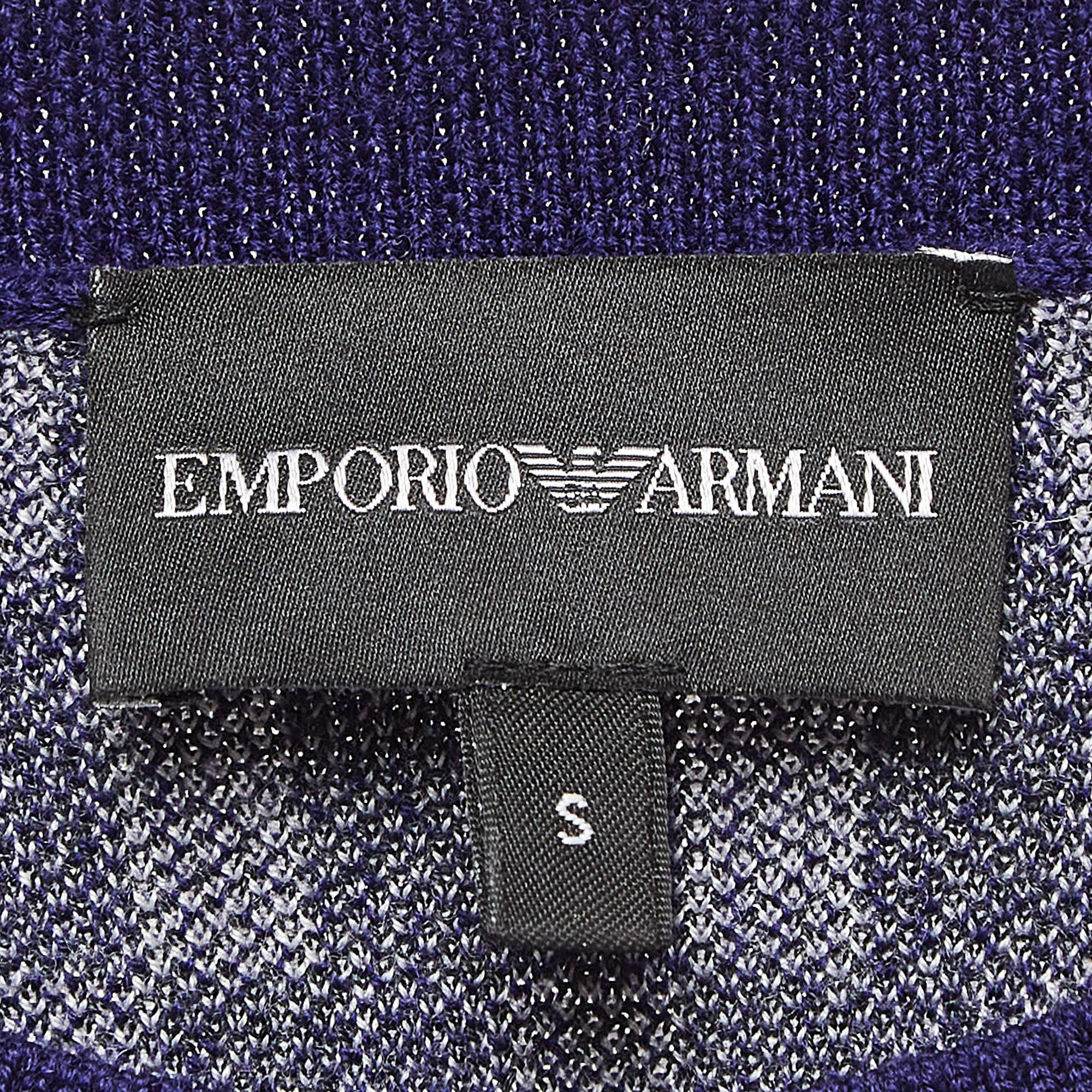 Emporio Armani Blue Printed Wool Knit Crew Neck Sweater S