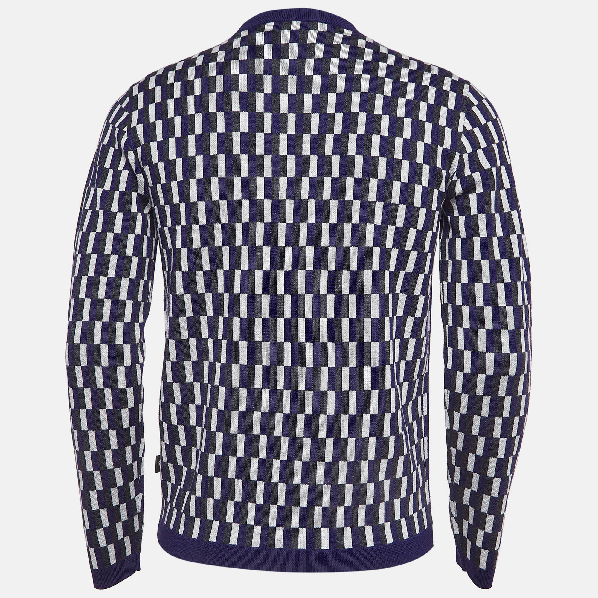 Emporio Armani Blue Printed Wool Knit Crew Neck Sweater S