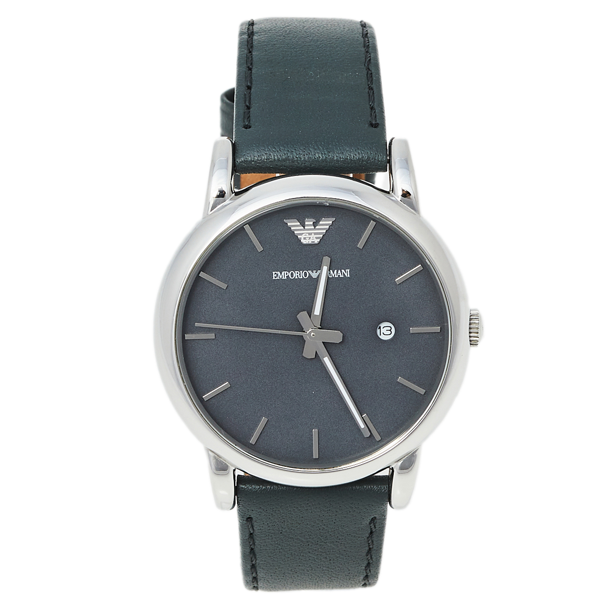 Emporio Armani Grey Stainless Steel Leather AR1730 Men's Wristwatch 41 mm