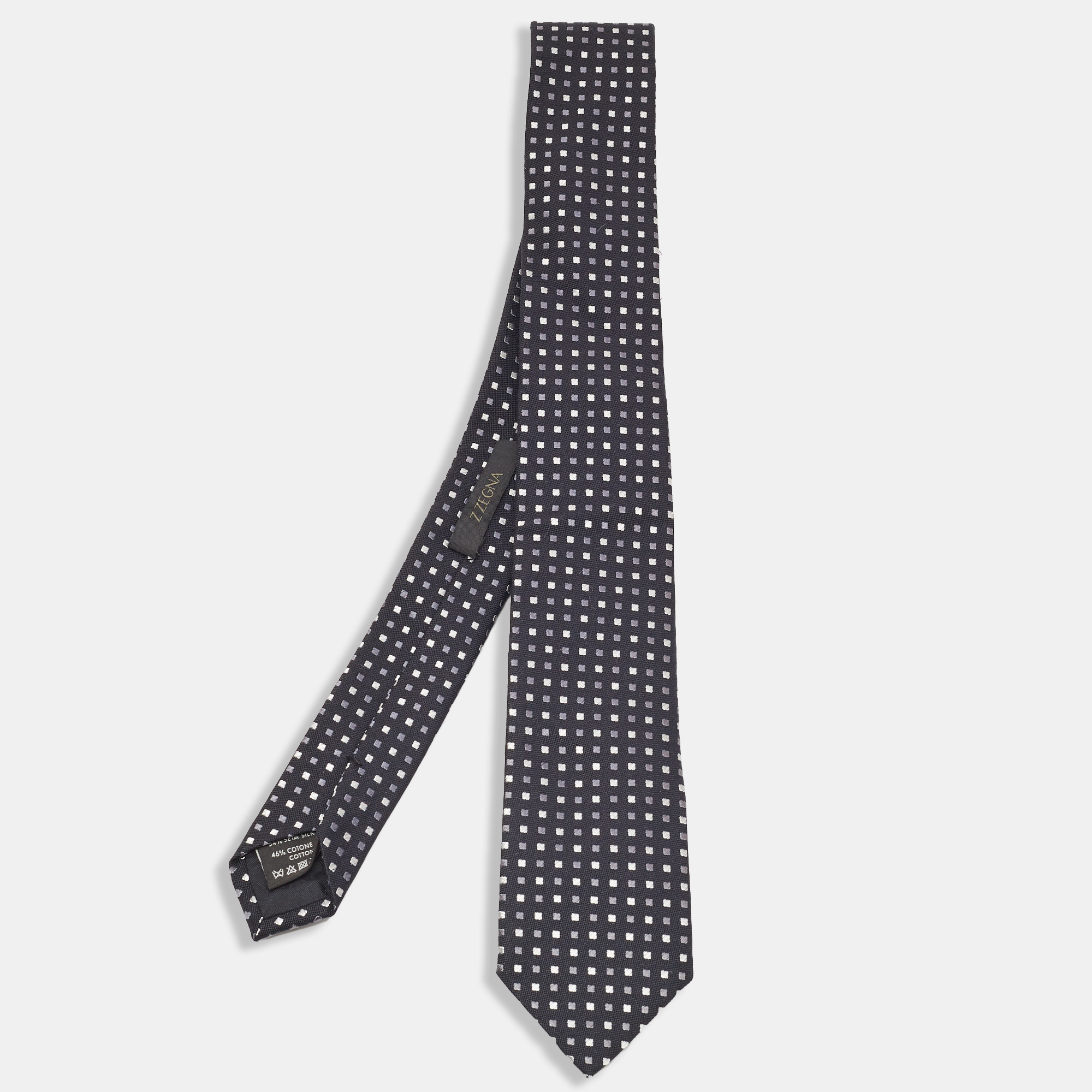 Ermenegildo zegna black square pattern silk skinny tie