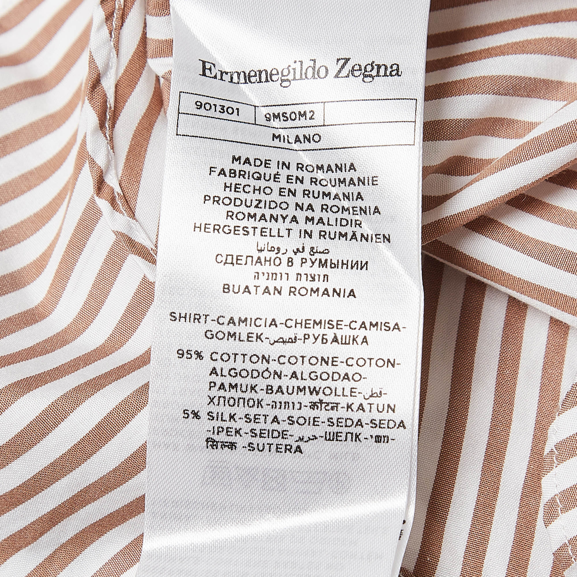 Ermenegildo Zegna Brown Striped Cotton Long Sleeve Shirt L