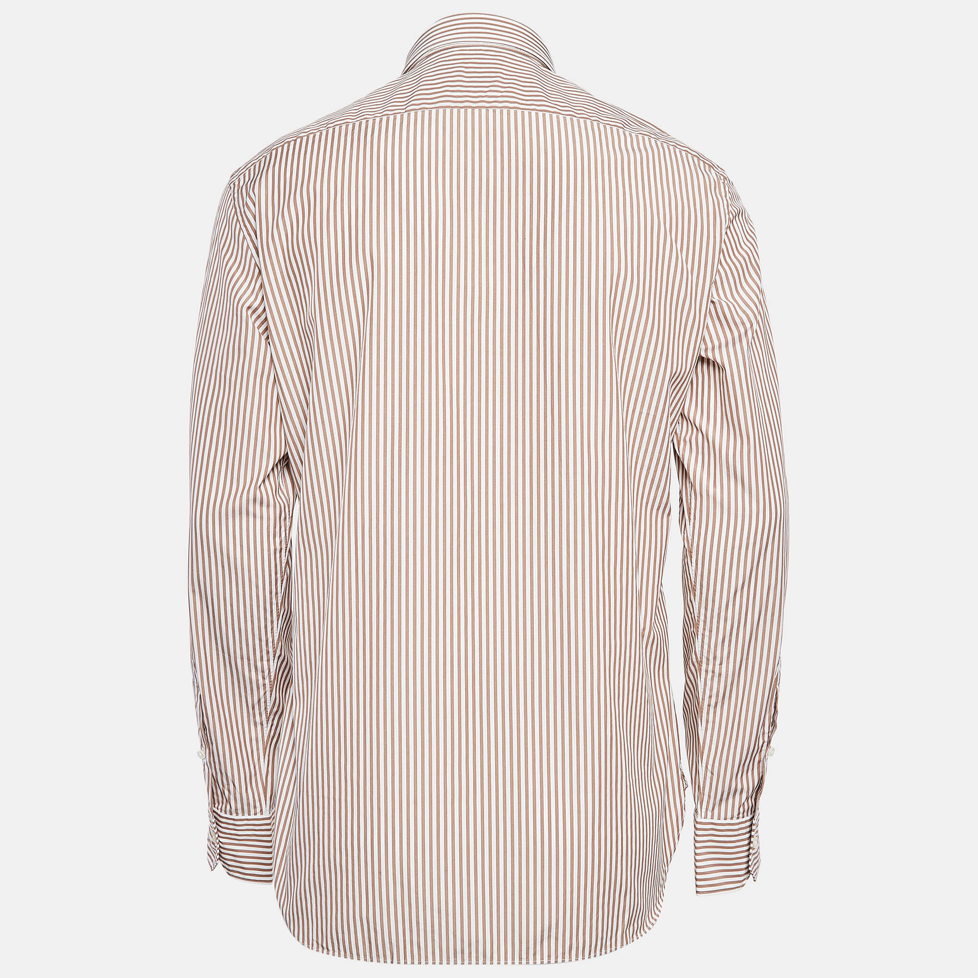 Ermenegildo Zegna Brown Striped Cotton Long Sleeve Shirt L