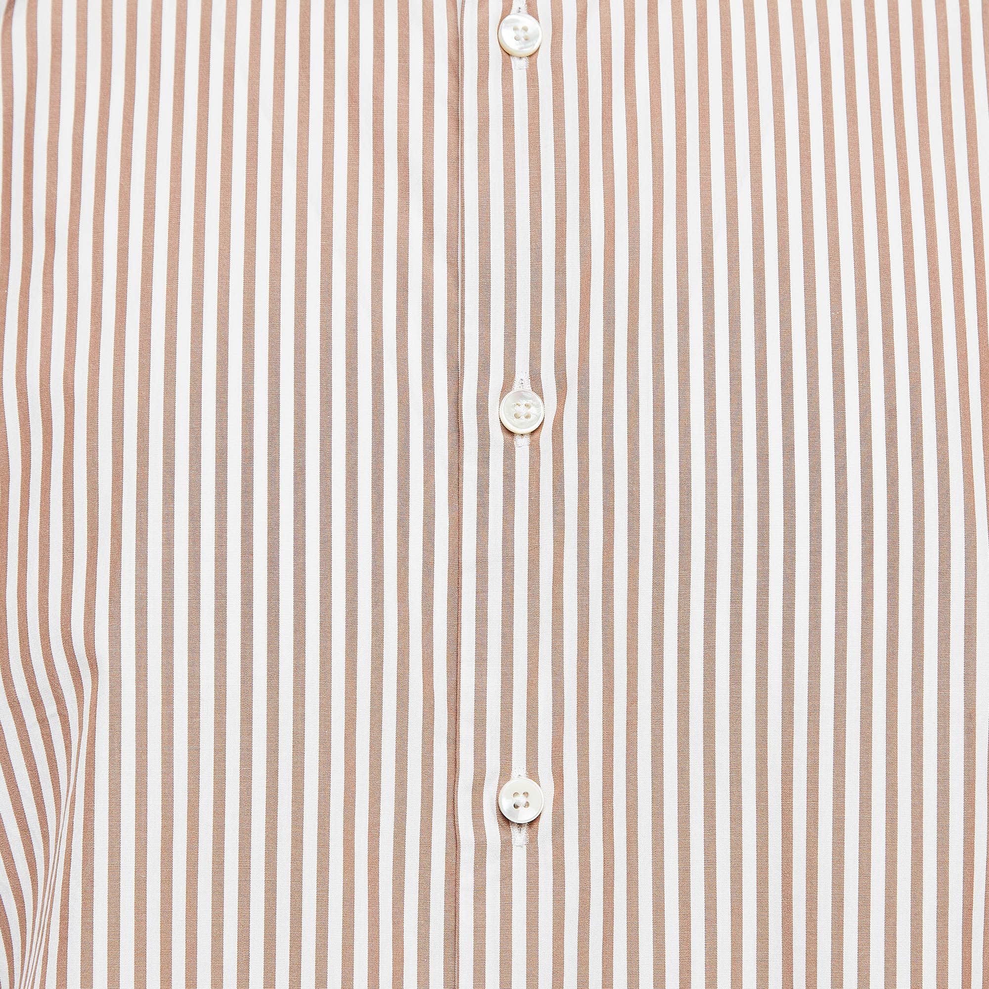 Ermenegildo Zegna Brown Striped Cotton Long Sleeve Shirt L