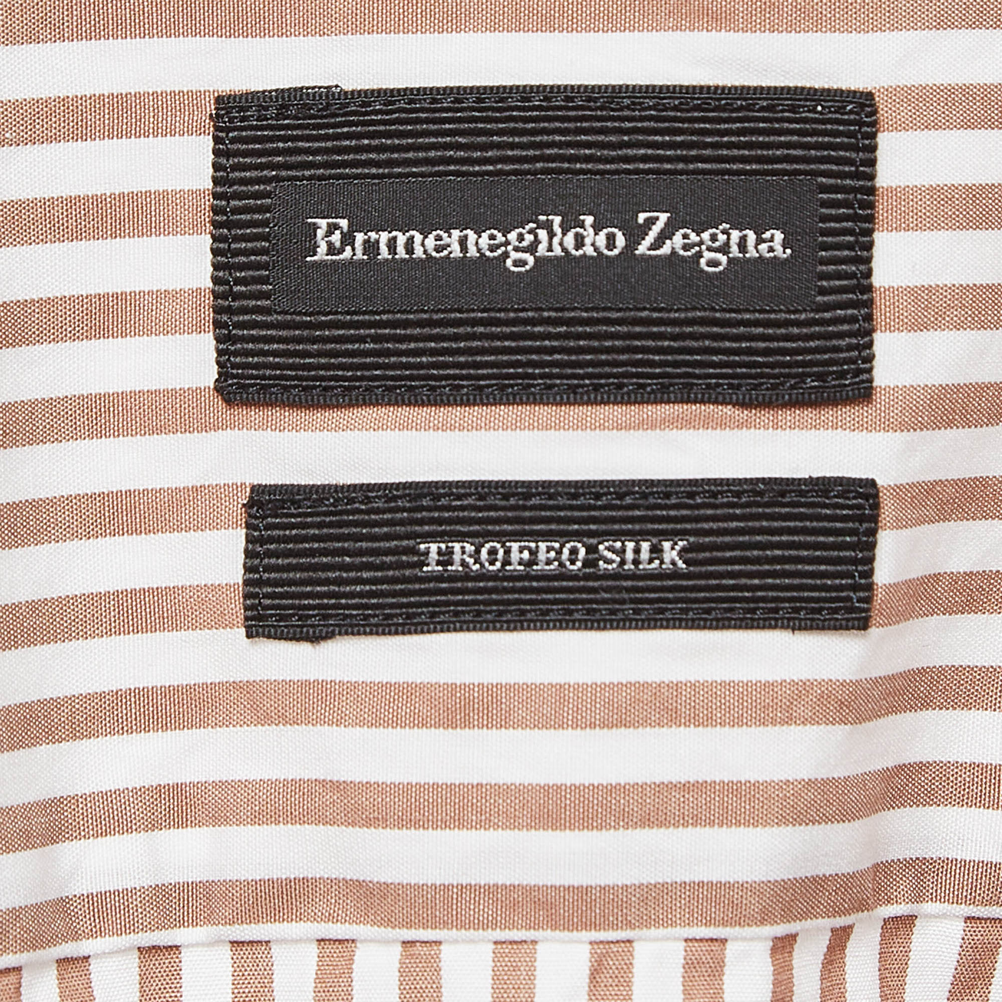 Ermenegildo Zegna Brown Striped Cotton Long Sleeve Shirt L