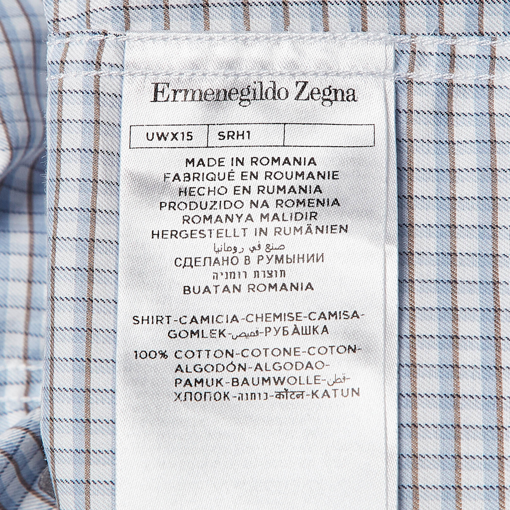 Ermenegildo Zegna Blue Plaid Button Up Shirt L