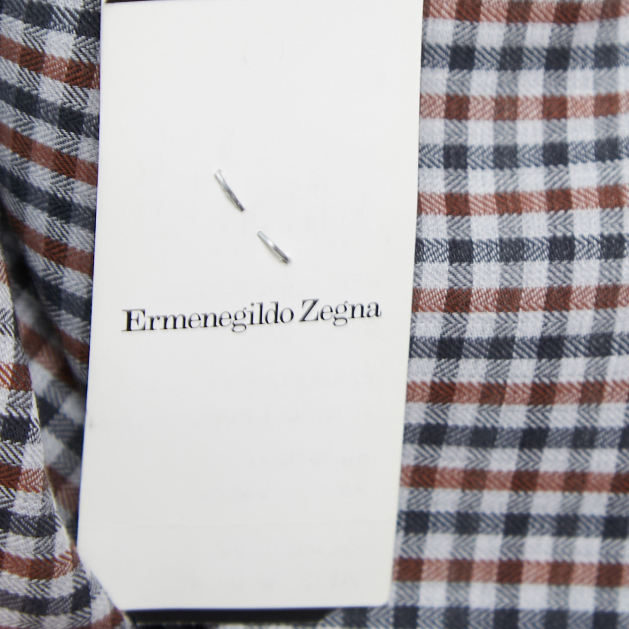 Ermenegildo Zegna Brown Checkered Cotton Button Front Shirt XXXL