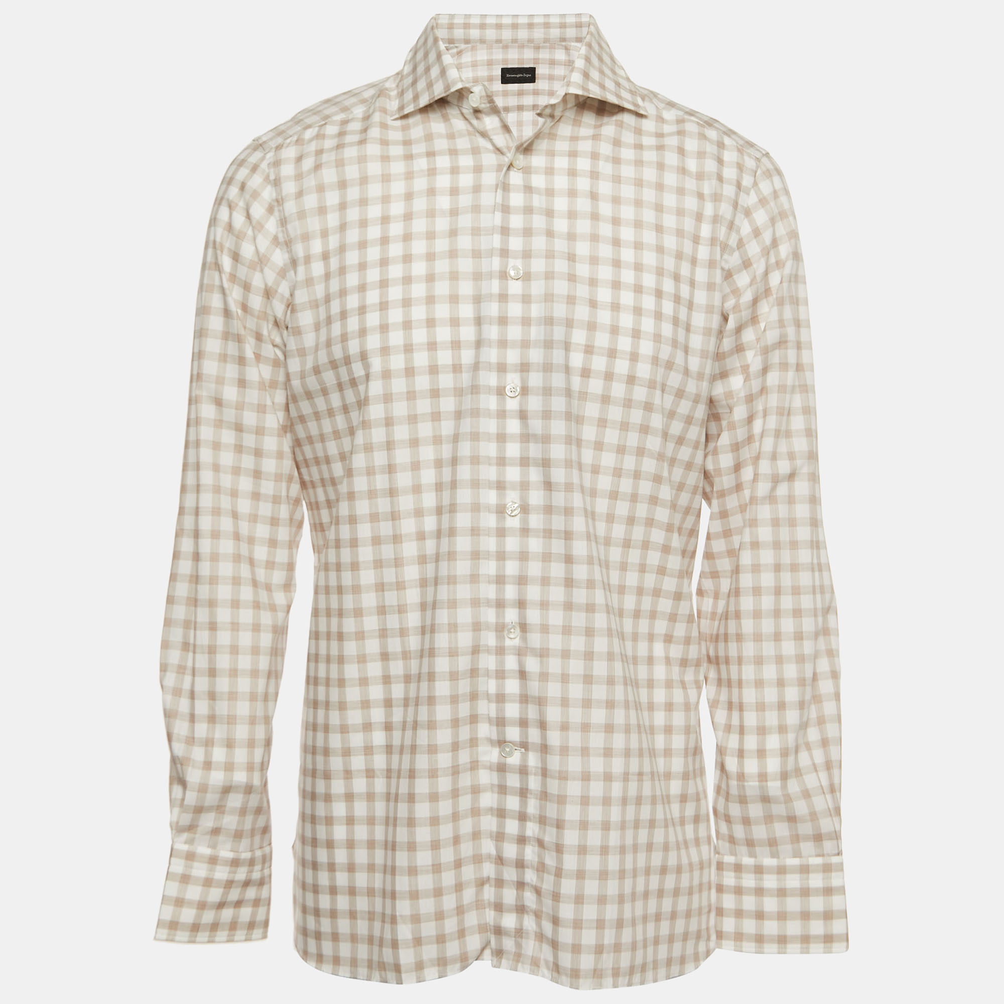 Ermenegildo Zegna White Checked Cotton Full Sleeve Shirt XL