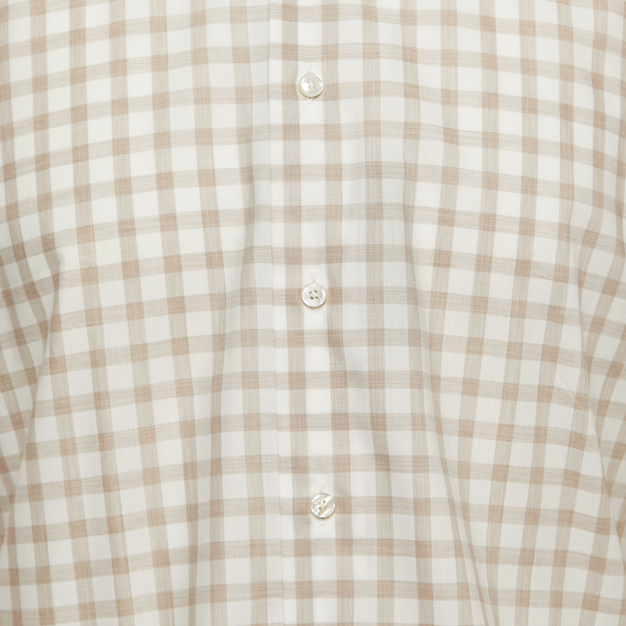 Ermenegildo Zegna White Checked Cotton Full Sleeve Shirt XL