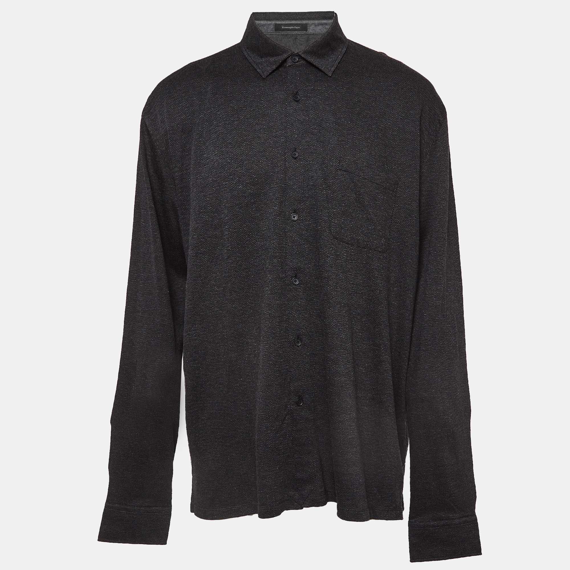 Ermenegildo zegna dark grey stretch cotton shirt 5xl