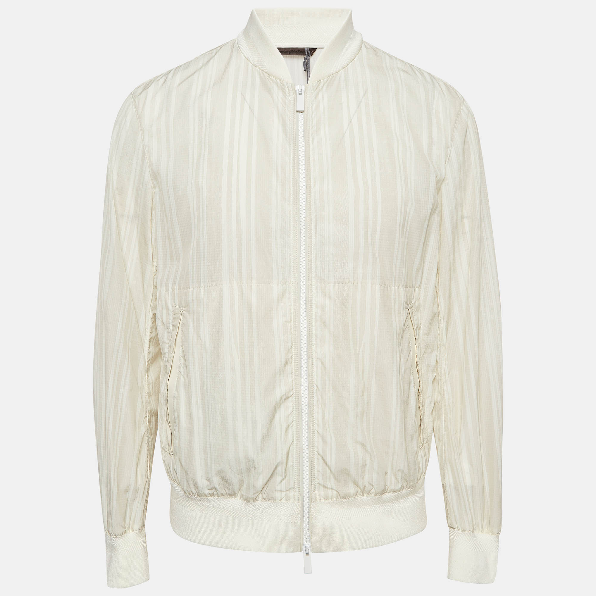 Ermenegildo zegna off white striped synthetic bomber jacket l