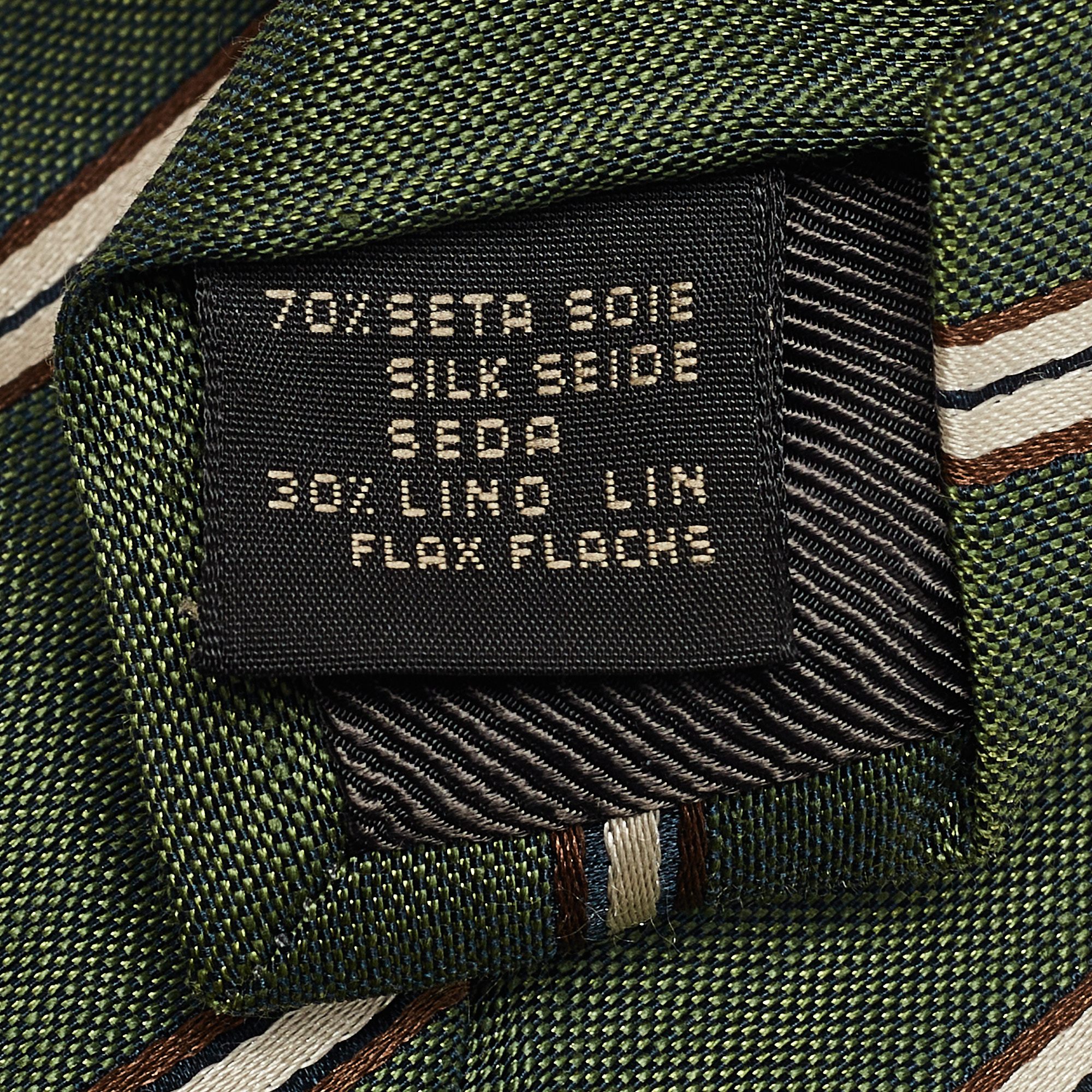 Ermenegildo Zegna Vintage Green Stripe Linen Silk Traditional Tie