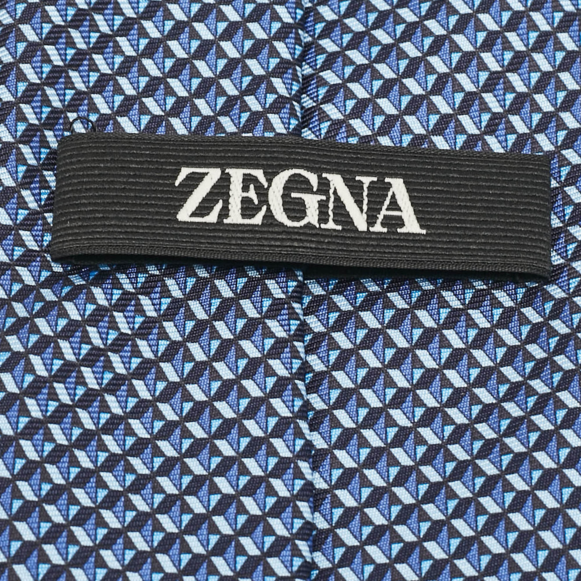 Ermenegildo Zegna Blue Printed Silk Tie