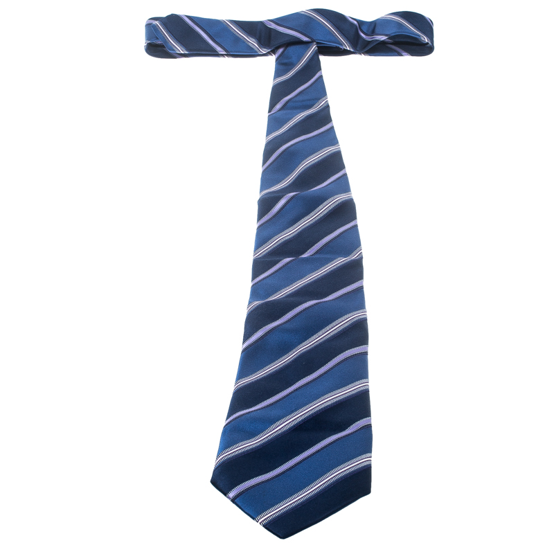 Ermenegildo Zegna Blue And Purple Striped Silk Tie