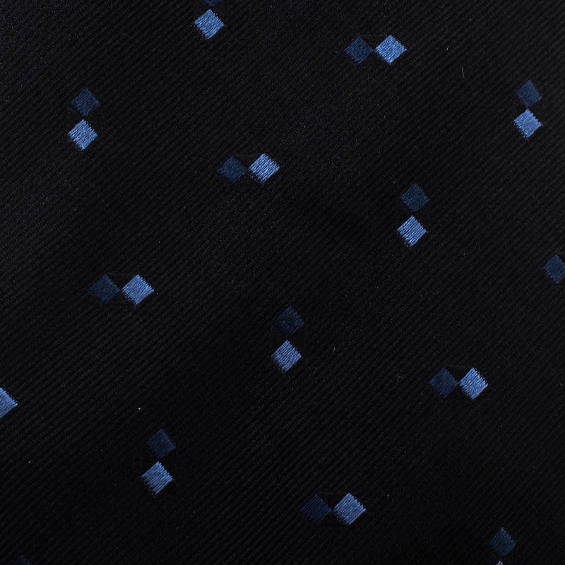 Ermenegildo Zegna Vintage Black And Navy Blue Geometric Pattern Silk Tie